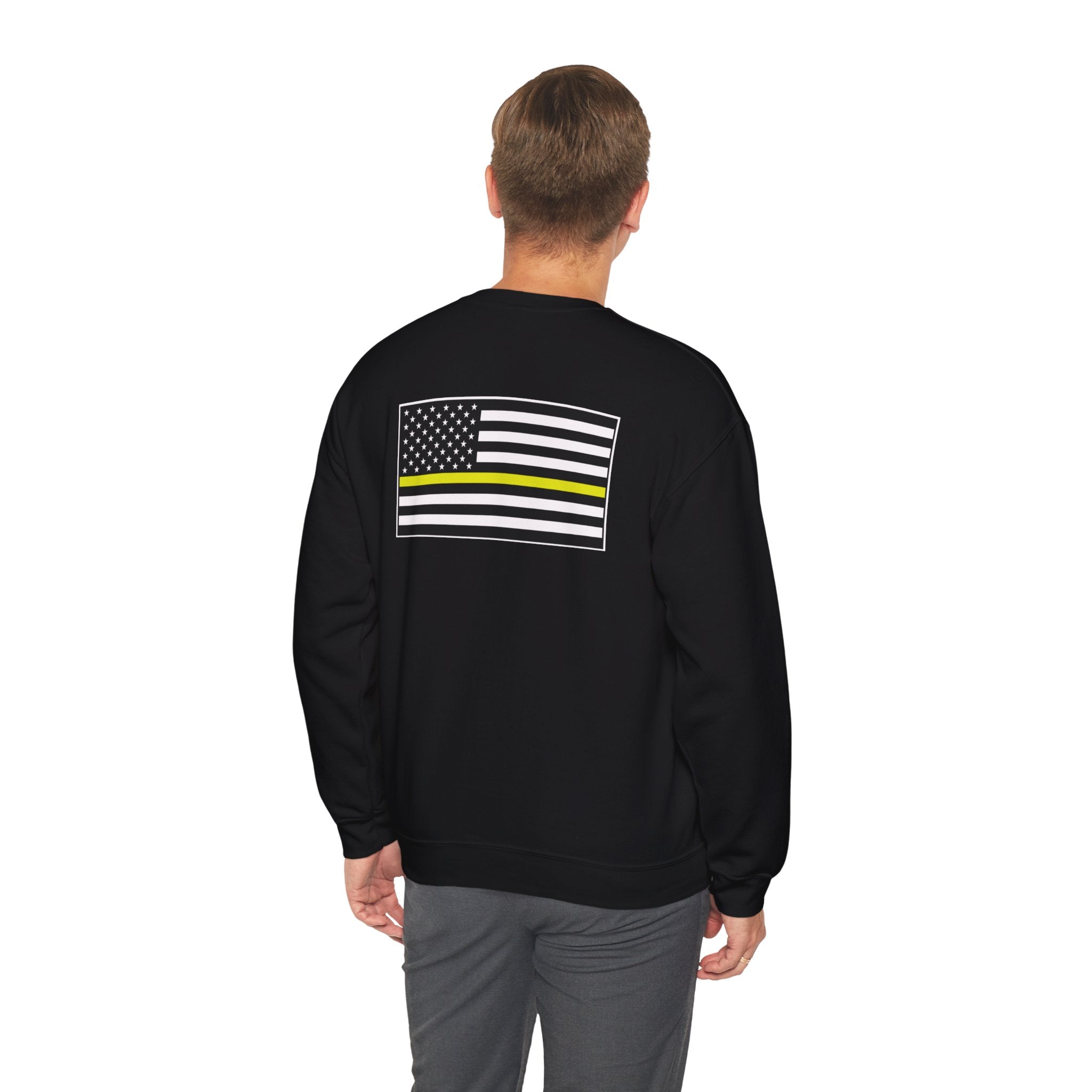 Crewneck Sweatshirt - Thin Yellow Line American Flag Design (Back & Chest)