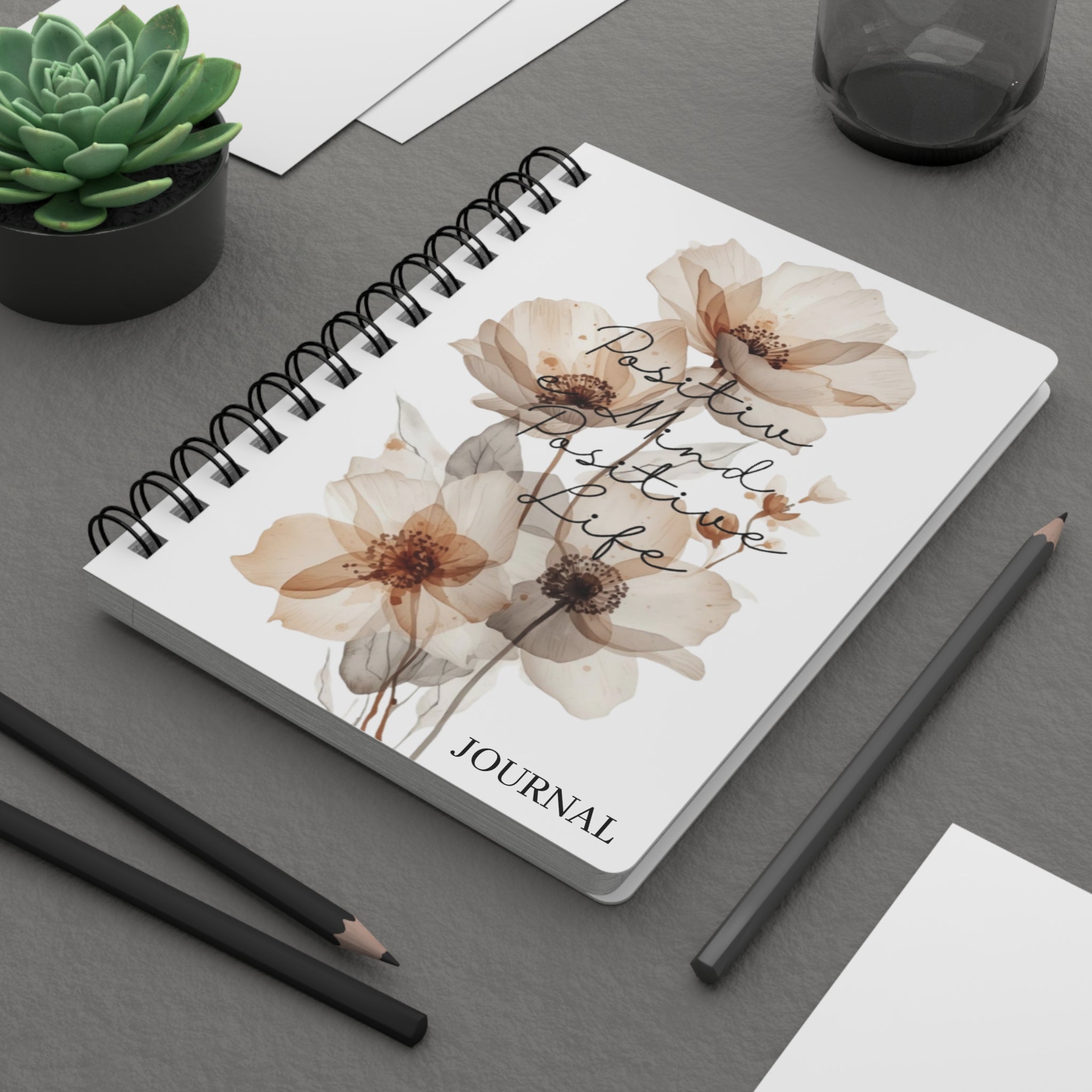Positive Mind Positive Life Spiral Journal — Floral Inspirational Notebook