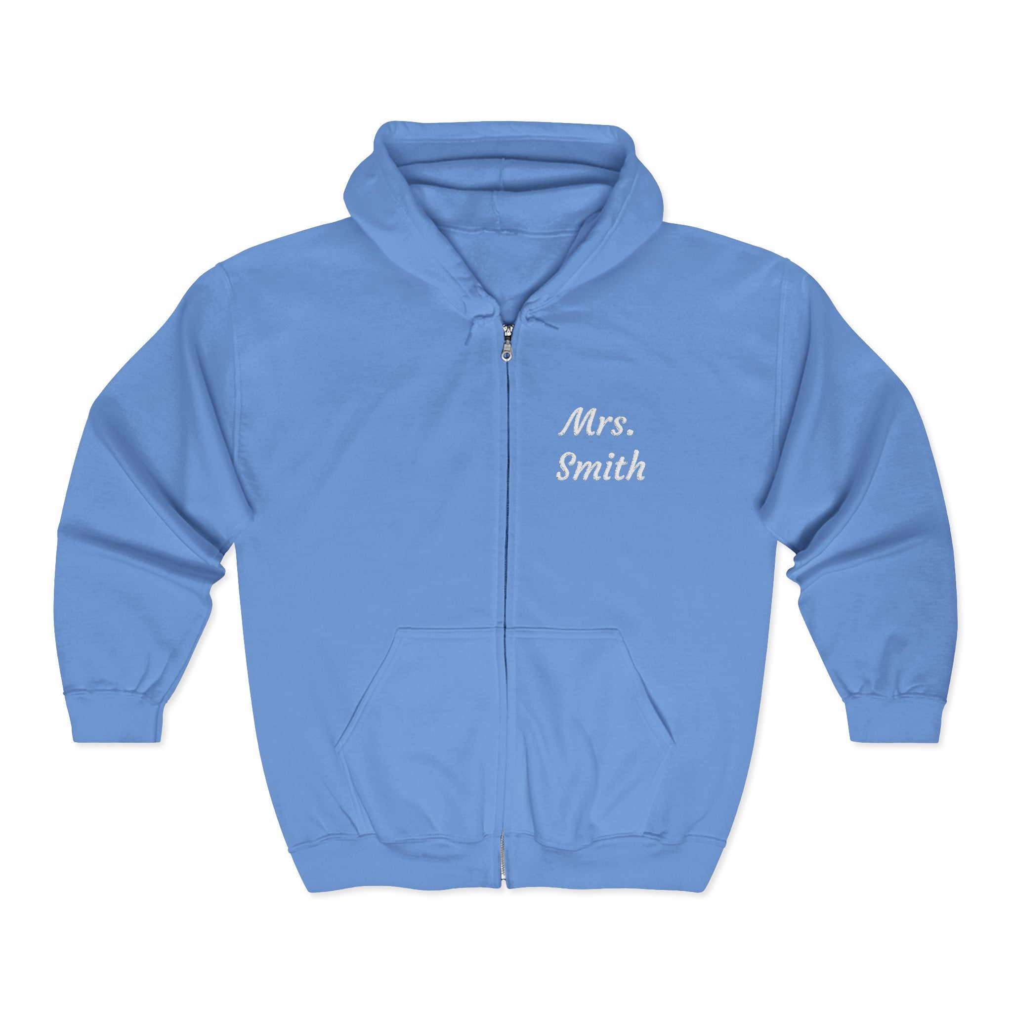 Personalized Mrs. Smith Embroidered Zip-Up Hoodie — Custom Teacher & Bride Gift