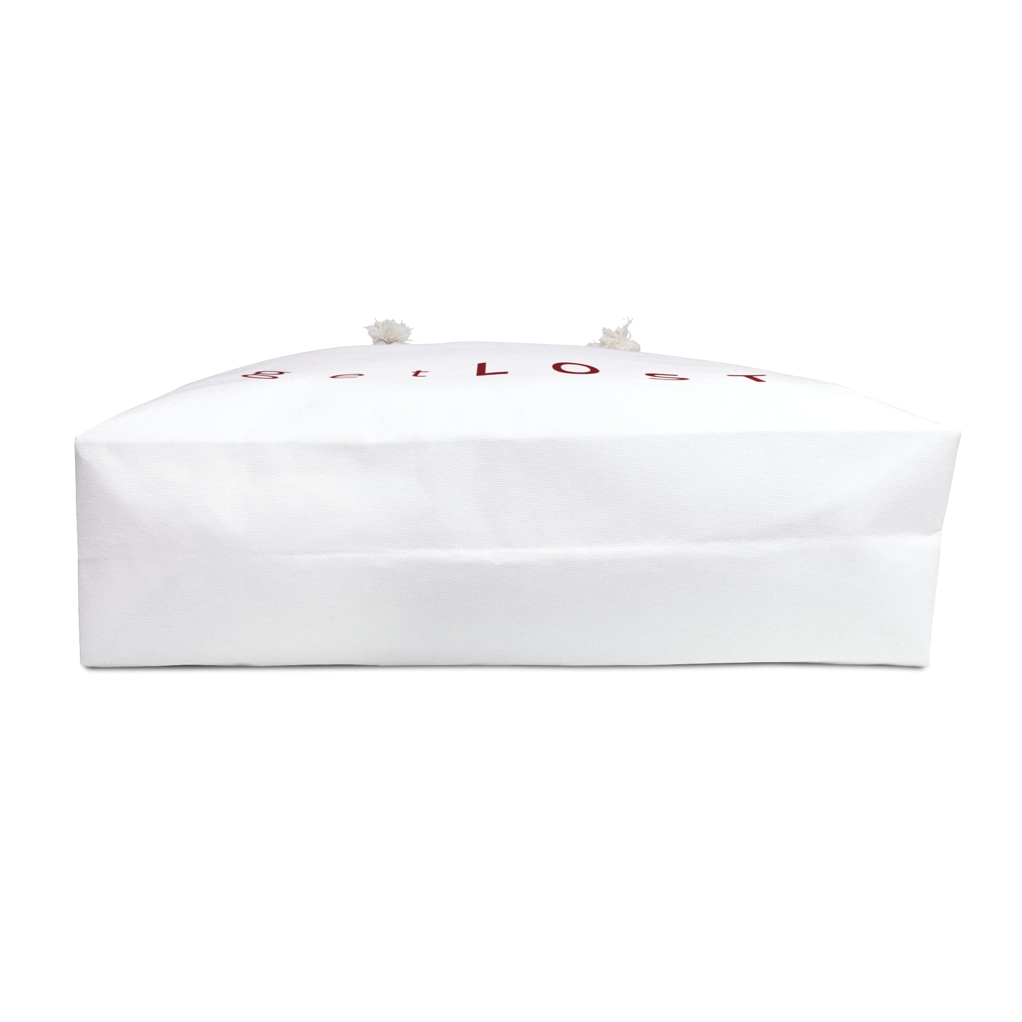 Get Lost Weekender Bag – White Canvas Travel Tote with Red Typography