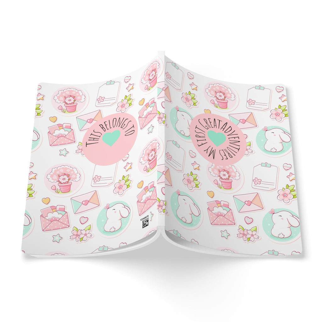 Cute Pastel Bunny Softcover Journal  | My Great Adventures Floral & Letter Pattern