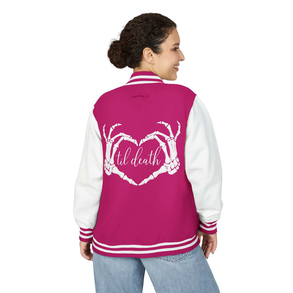Mrs. Letterman Jacket — 'Til Death Skeleton Heart Hands Varsity Jacket