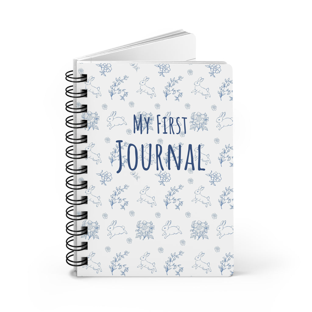My First Journal Spiral Notebook | Cute Blue Bunny & Floral Child Keepsake