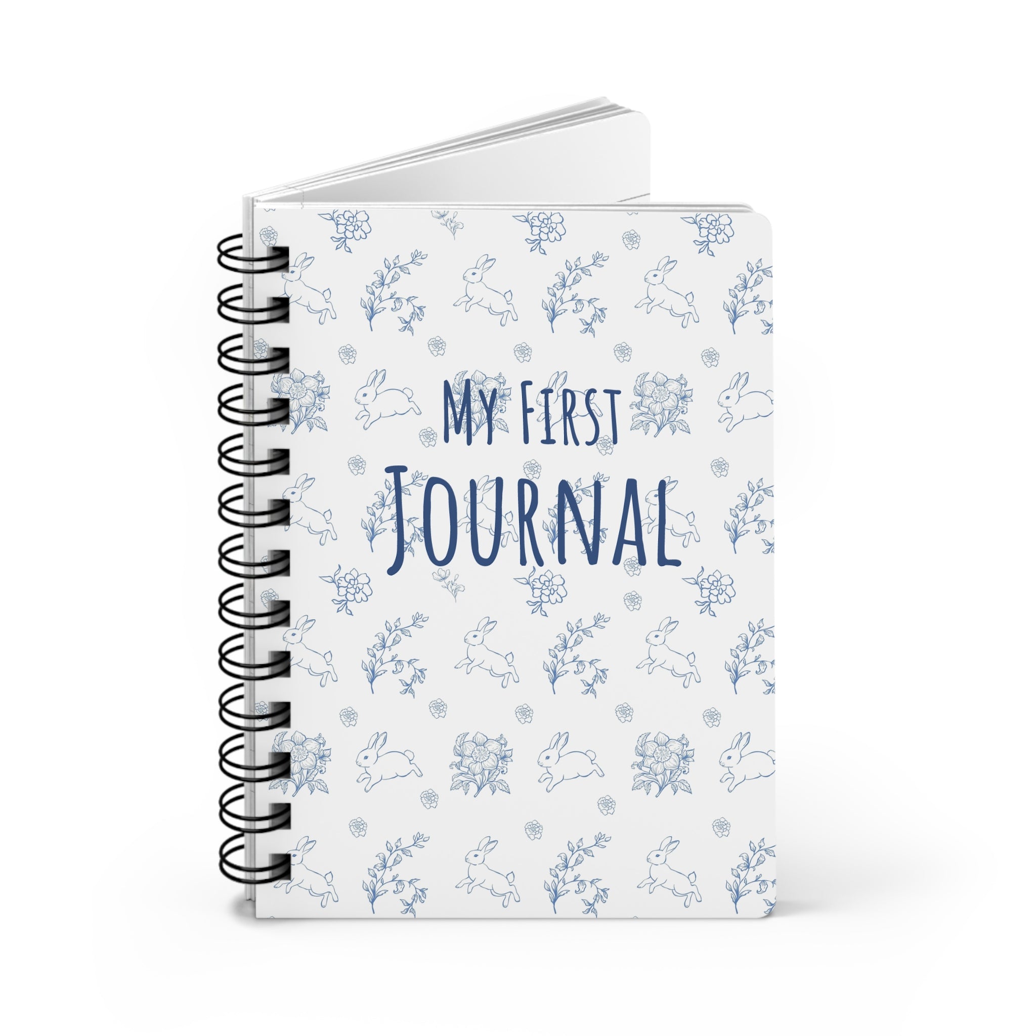My First Journal Spiral Notebook | Cute Blue Bunny & Floral Child Keepsake