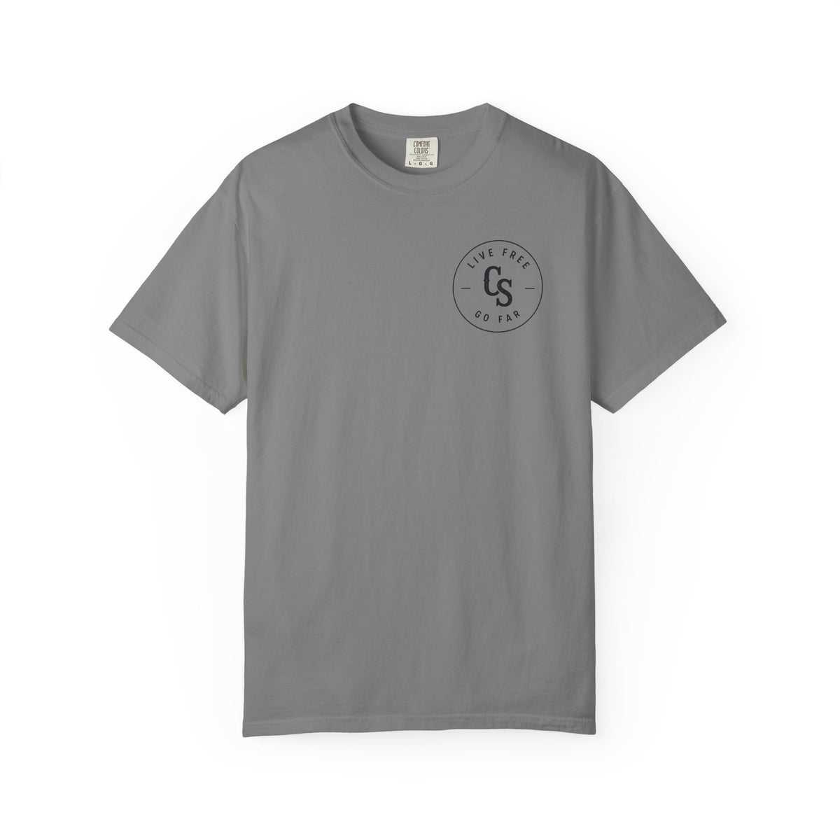 Live Free Go Far CS Logo T-Shirt | Circular Badge Chest & Back Print