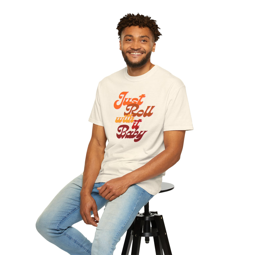 Just Roll With It Baby T-Shirt — Retro Script Graphic Tee