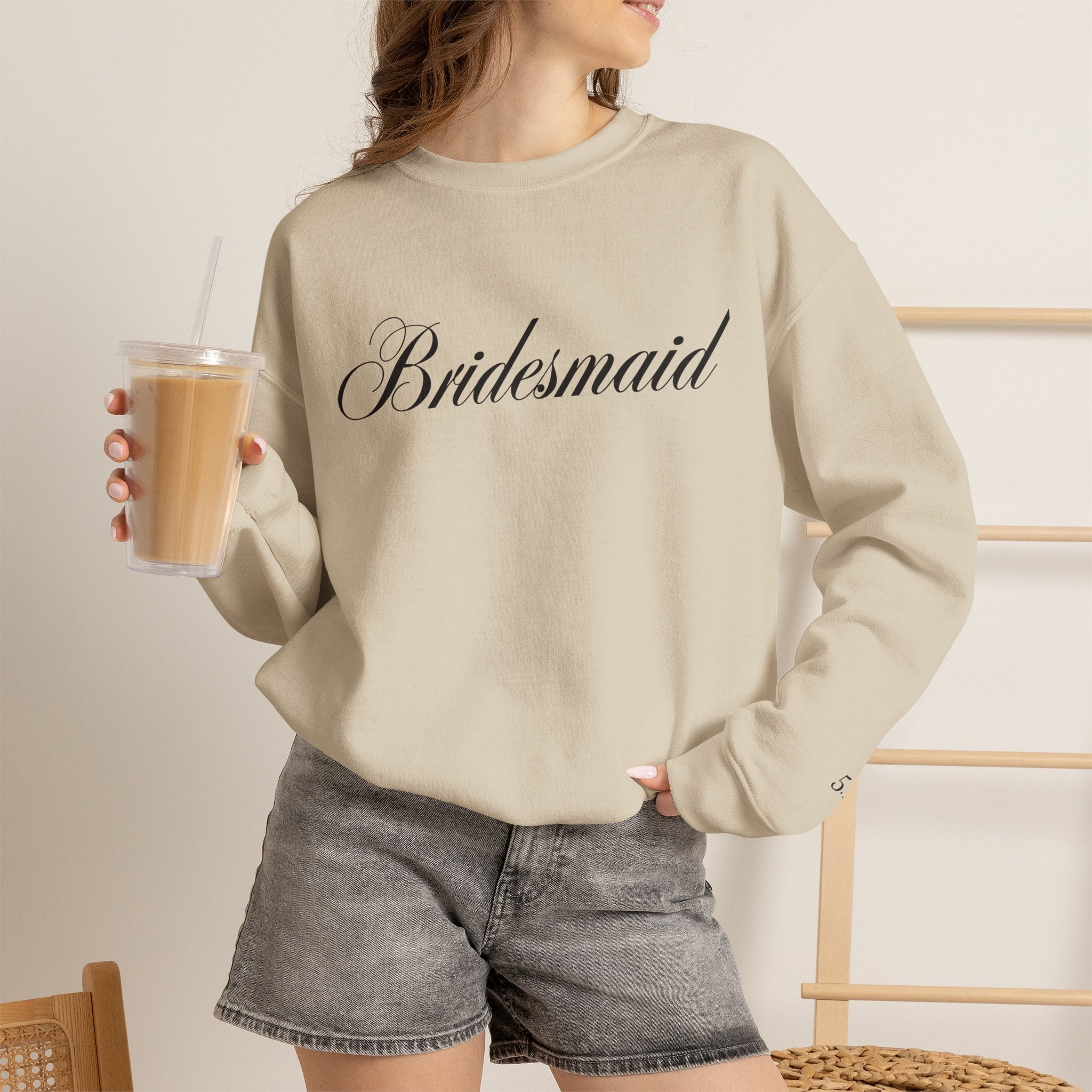 Bridesmaid Crewneck Sweatshirt — Elegant Script Wedding Party Pullover