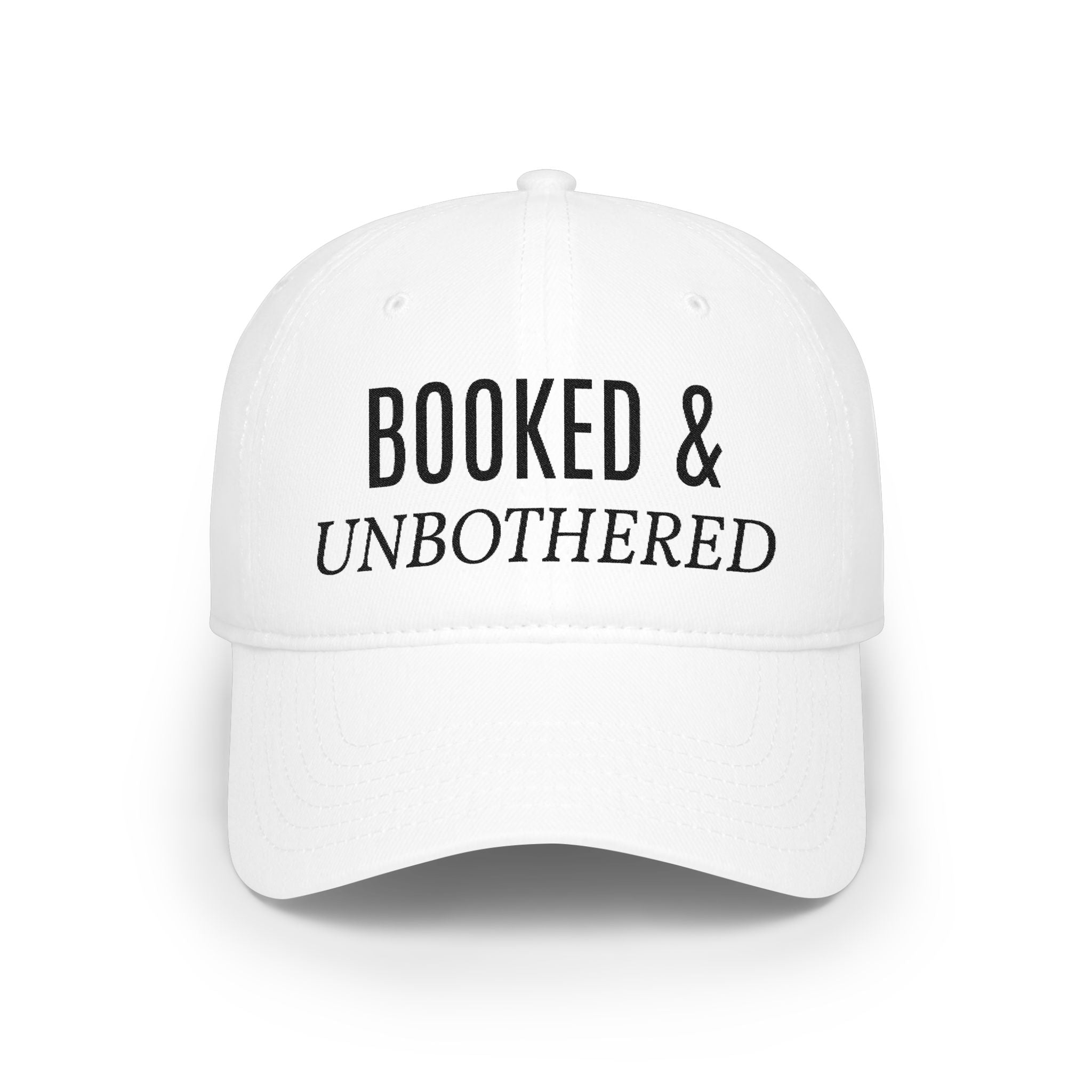 Booked & Unbothered Cap — White Bookish Baseball Hat