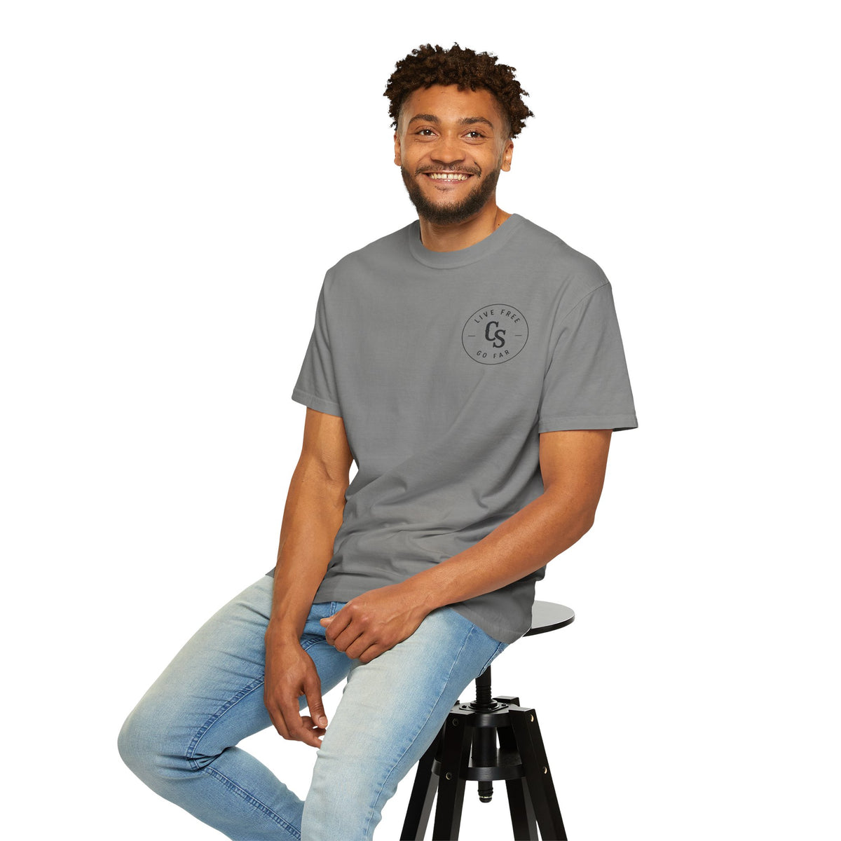 Live Free Go Far CS Logo T-Shirt | Circular Badge Chest & Back Print