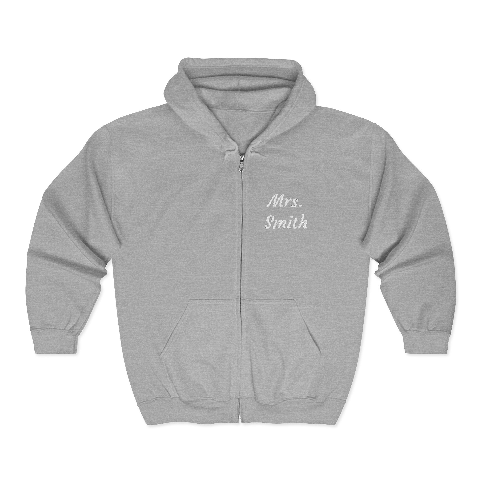 Personalized Mrs. Smith Embroidered Zip-Up Hoodie — Custom Teacher & Bride Gift