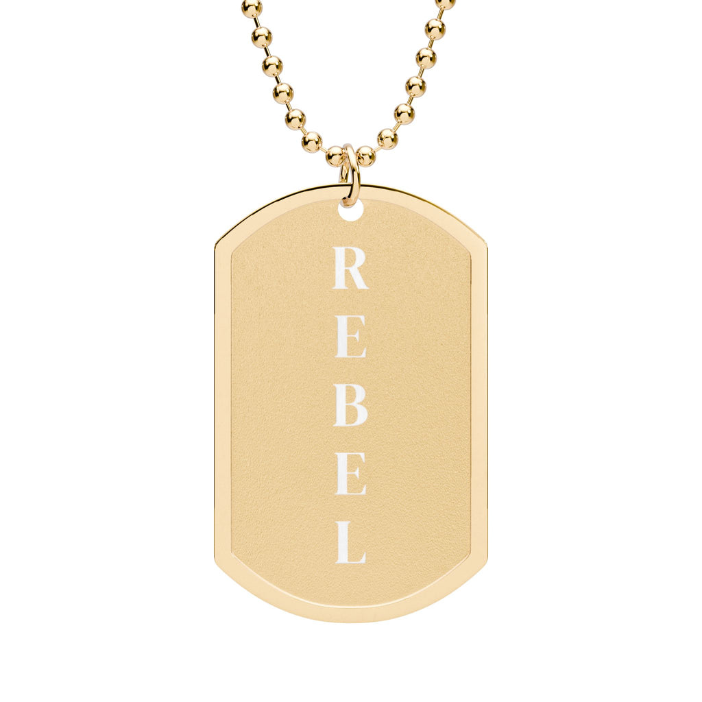 BREATHE Dog Tag Necklace — Engraved Word Pendant in Gold or Silver