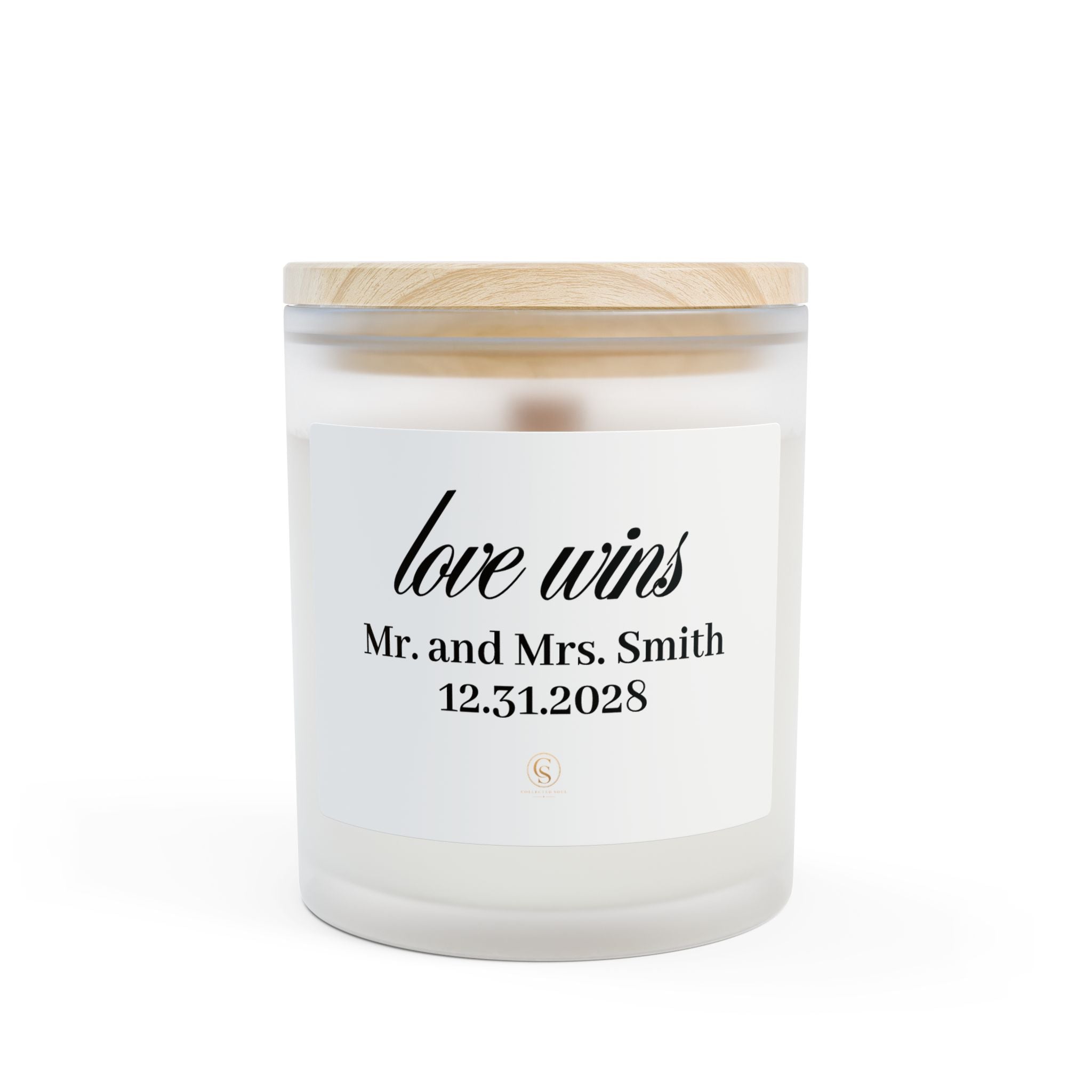 Personalized “Love Wins” Frosted Glass Candle — 11 oz Wedding & Anniversary Gift