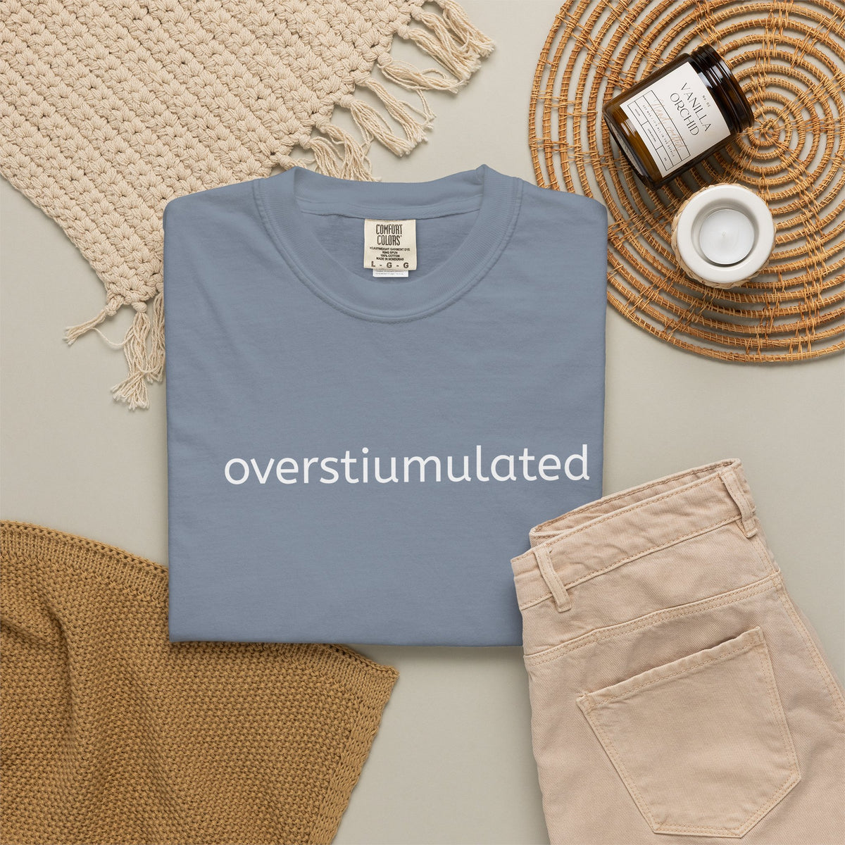 Overstimulated Graphic T-Shirt — Minimal Text Tee for Anxiety & Chill Vibe