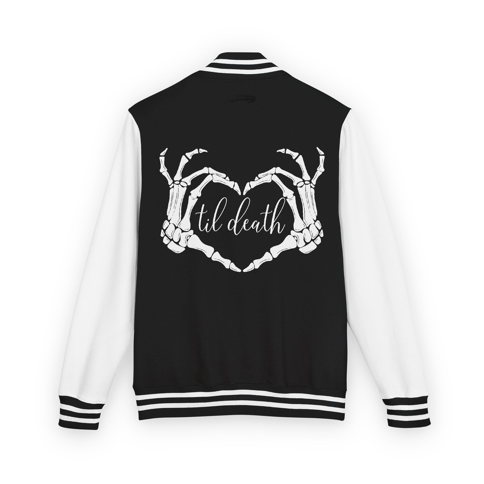 Mrs. Letterman Jacket — 'Til Death Skeleton Heart Hands Varsity Jacket