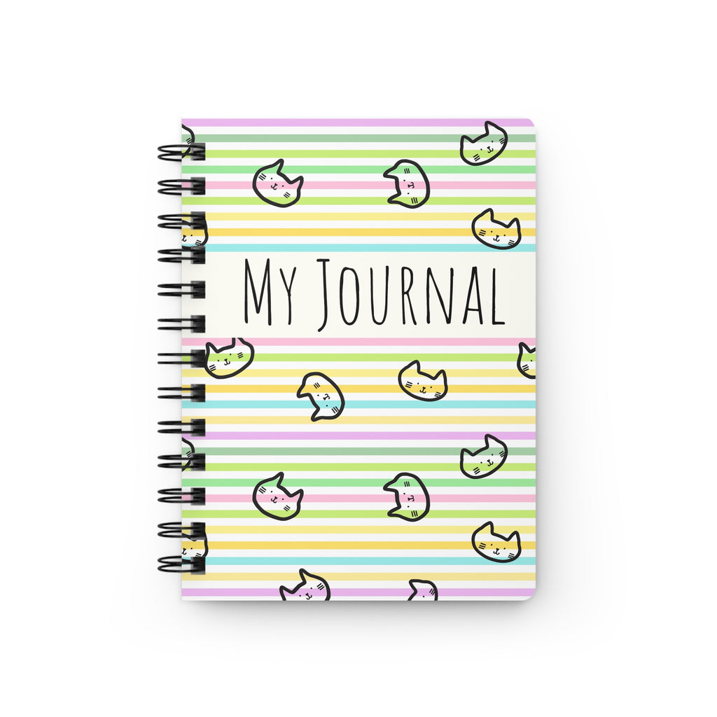 Spiral Journal | My Journal Pastel Striped Cute Cat Notebook
