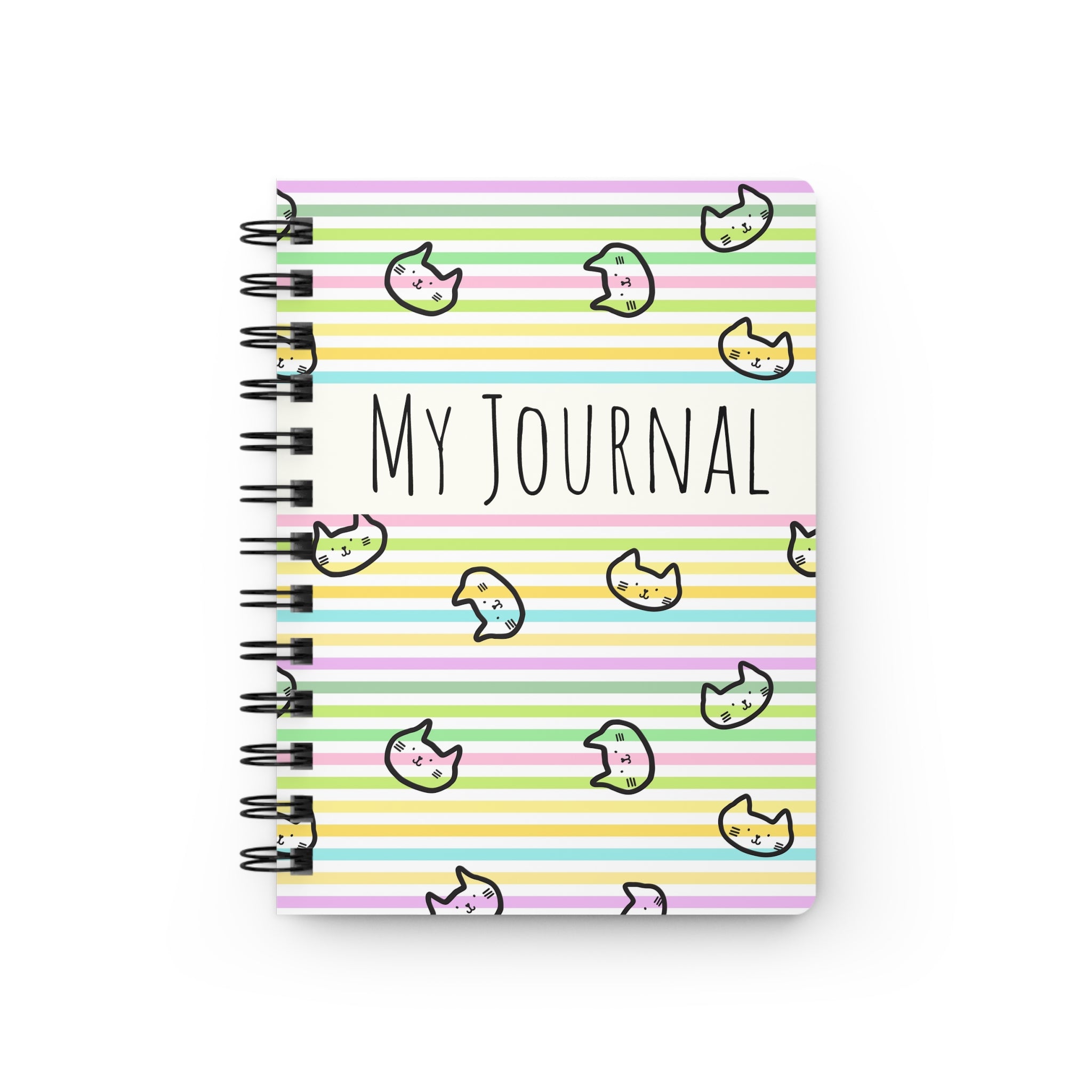 Spiral Journal | My Journal Pastel Striped Cute Cat Notebook