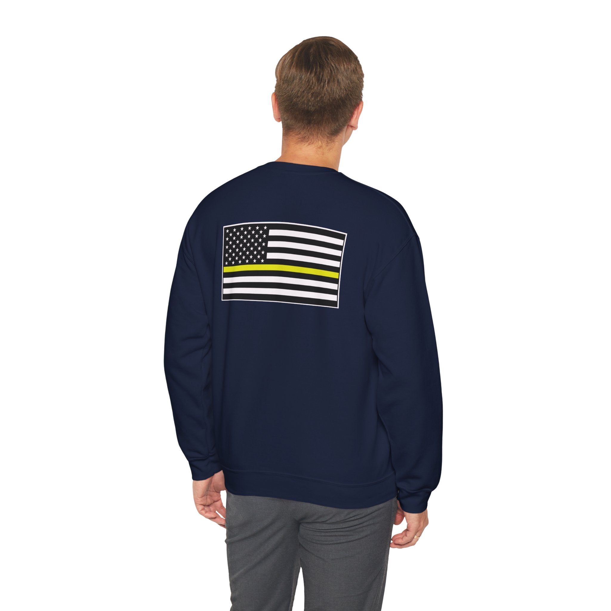 Crewneck Sweatshirt - Thin Yellow Line American Flag Design (Back & Chest)