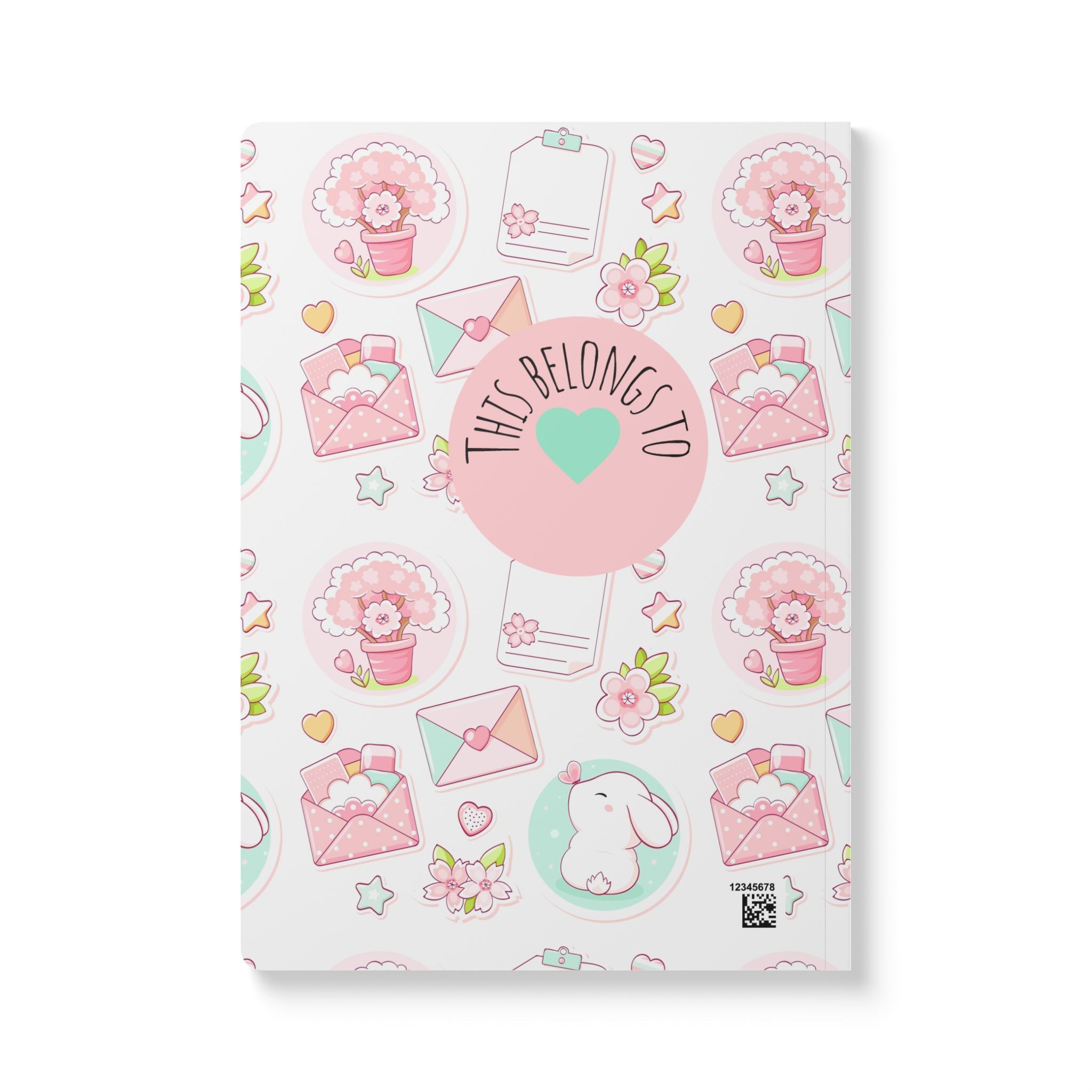 Cute Pastel Bunny Softcover Journal  | My Great Adventures Floral & Letter Pattern