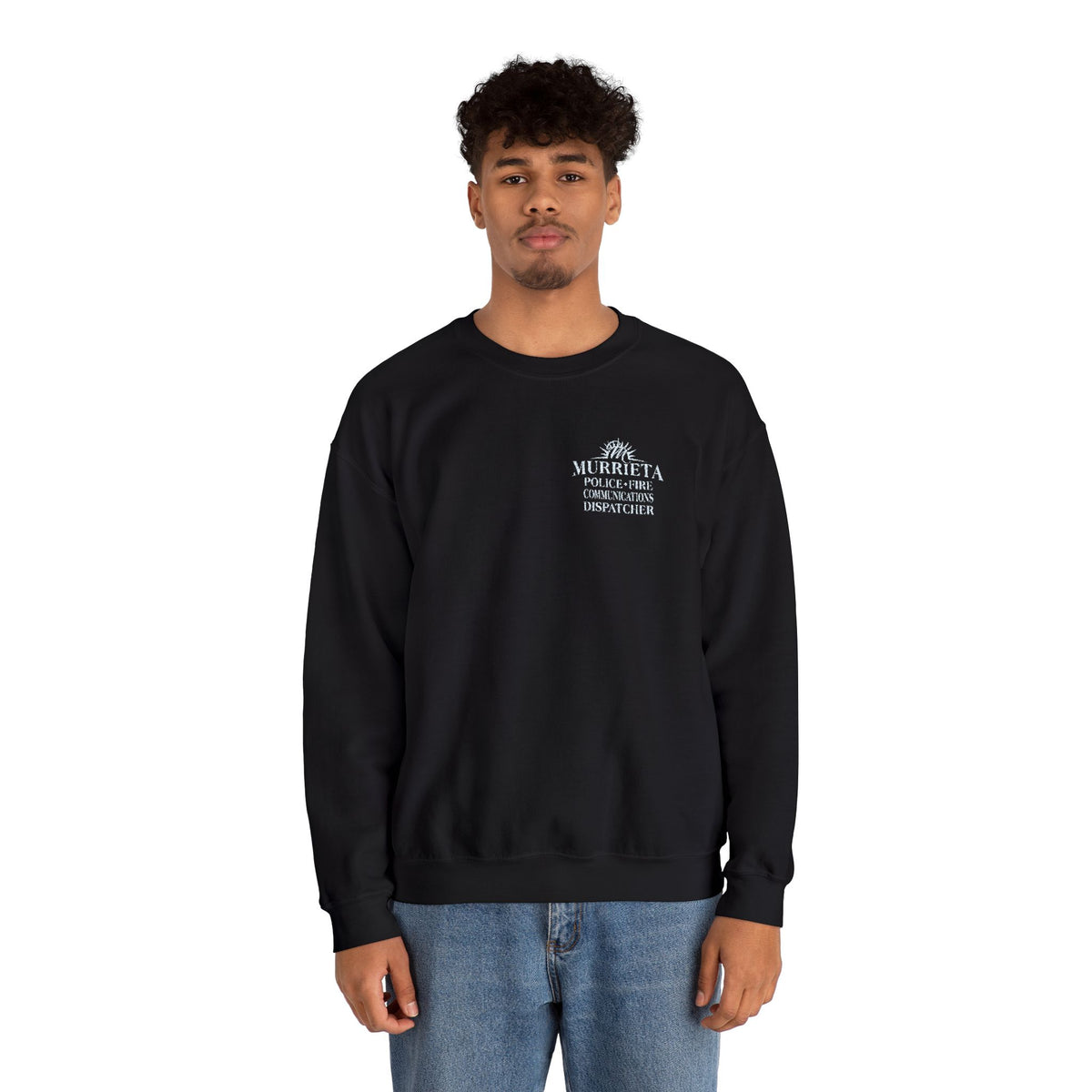 MPD Unisex Dispatcher Black Crewneck Sweatshirt — Small Left-Chest Script Logo