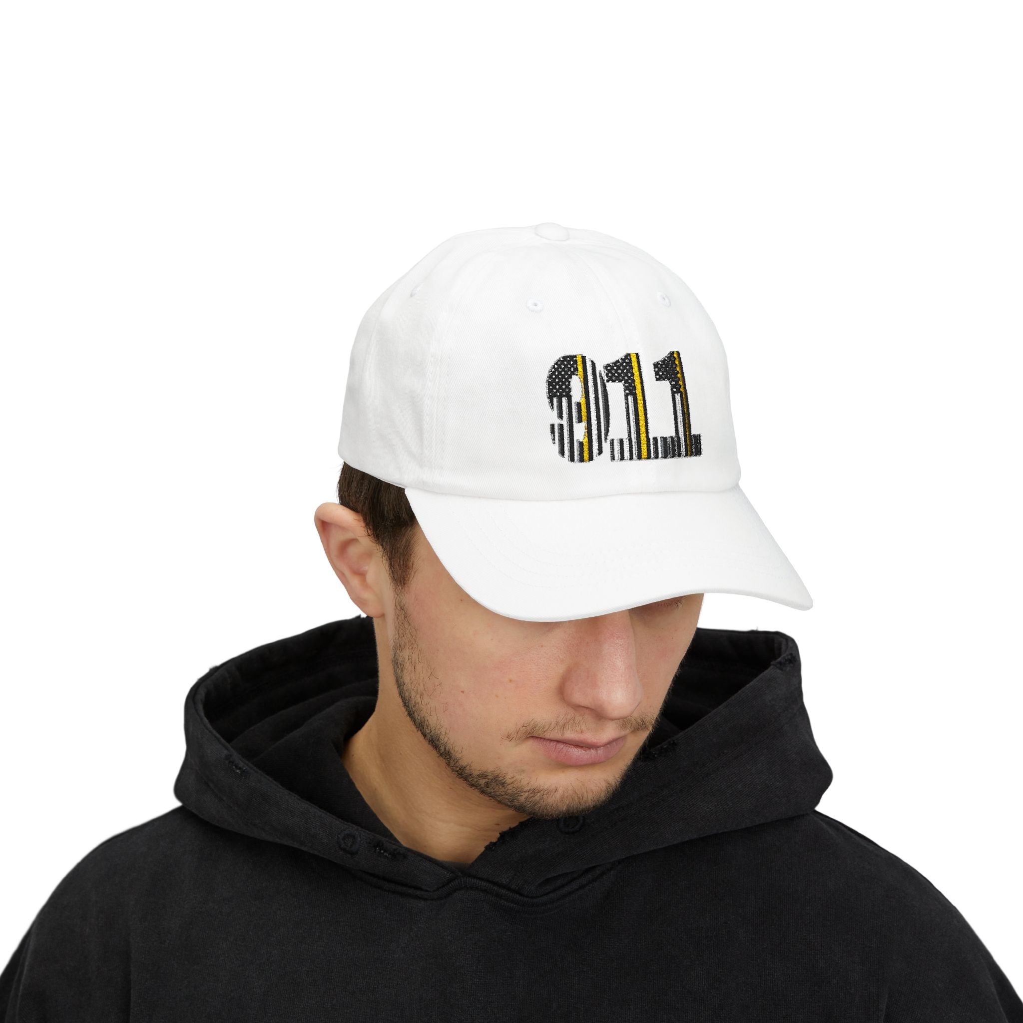 911 Retro Stripe Dad Cap – Emergency Line Graphic Baseball Hat