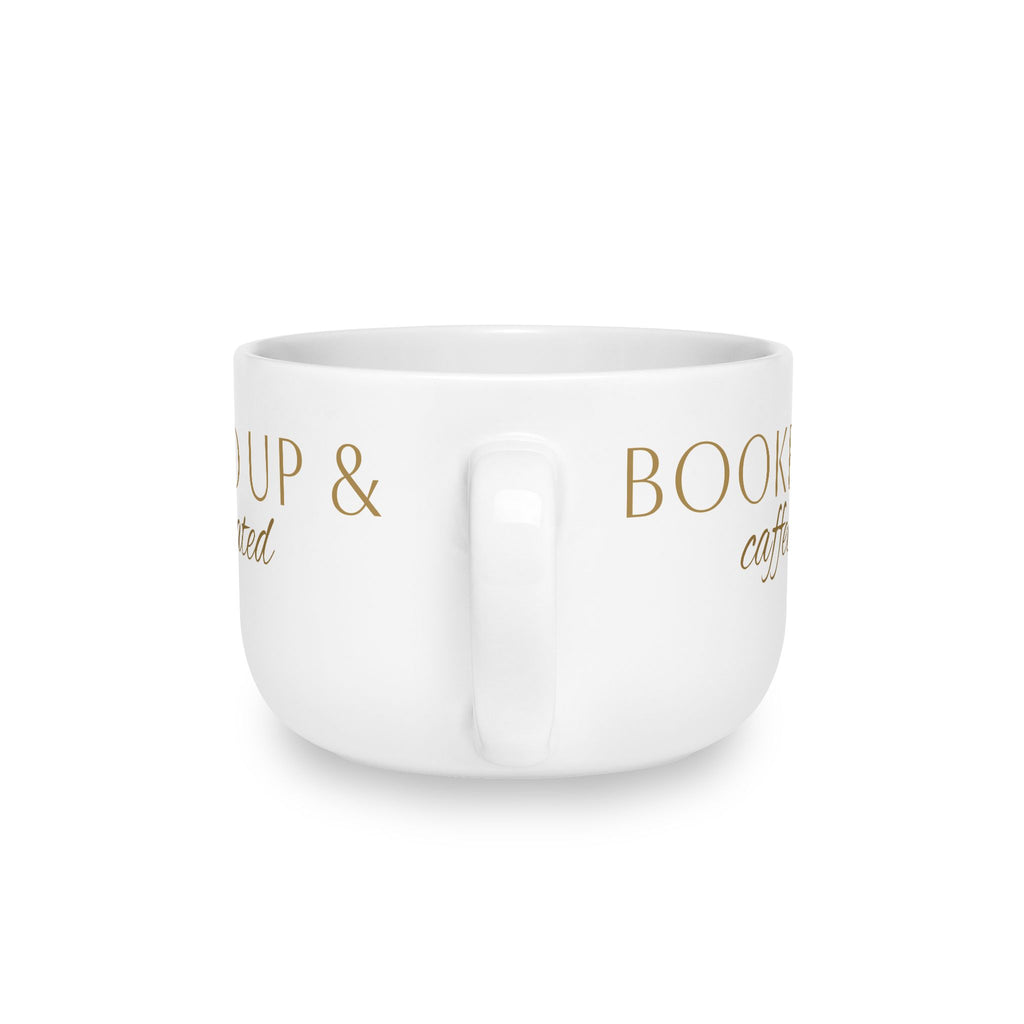 Latte Mug — “Booked Up & Caffeinated” White 25oz Ceramic Coffee Cup