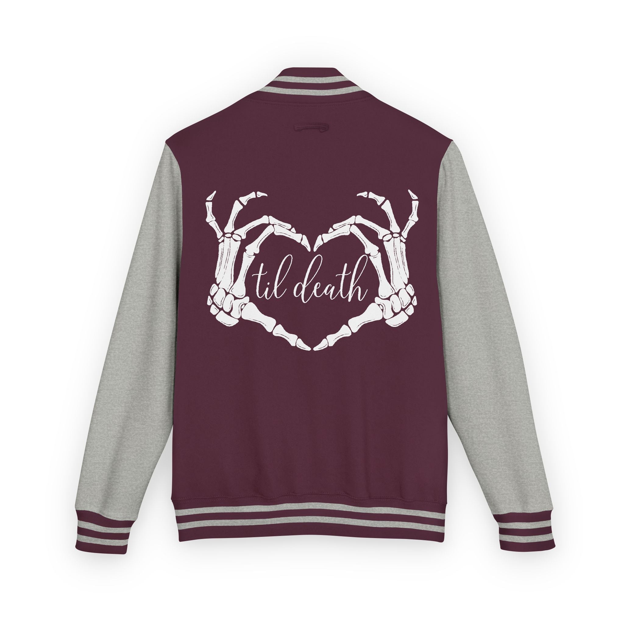 Mrs. Letterman Jacket — 'Til Death Skeleton Heart Hands Varsity Jacket