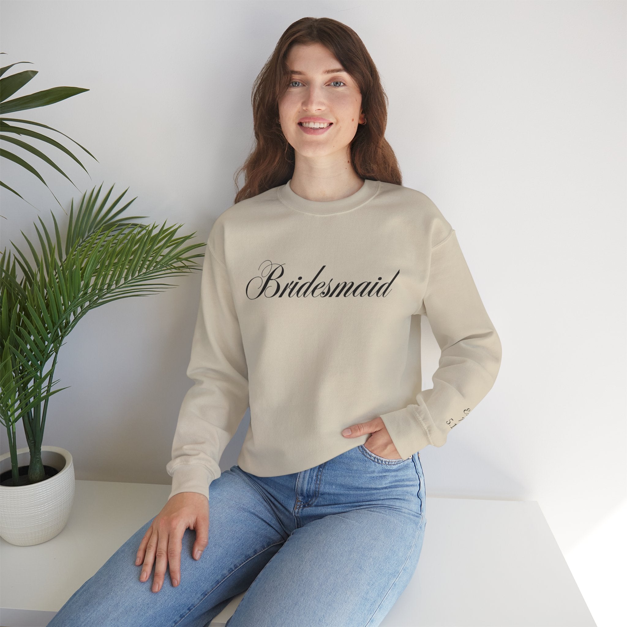 Bridesmaid Crewneck Sweatshirt — Elegant Script Wedding Party Pullover