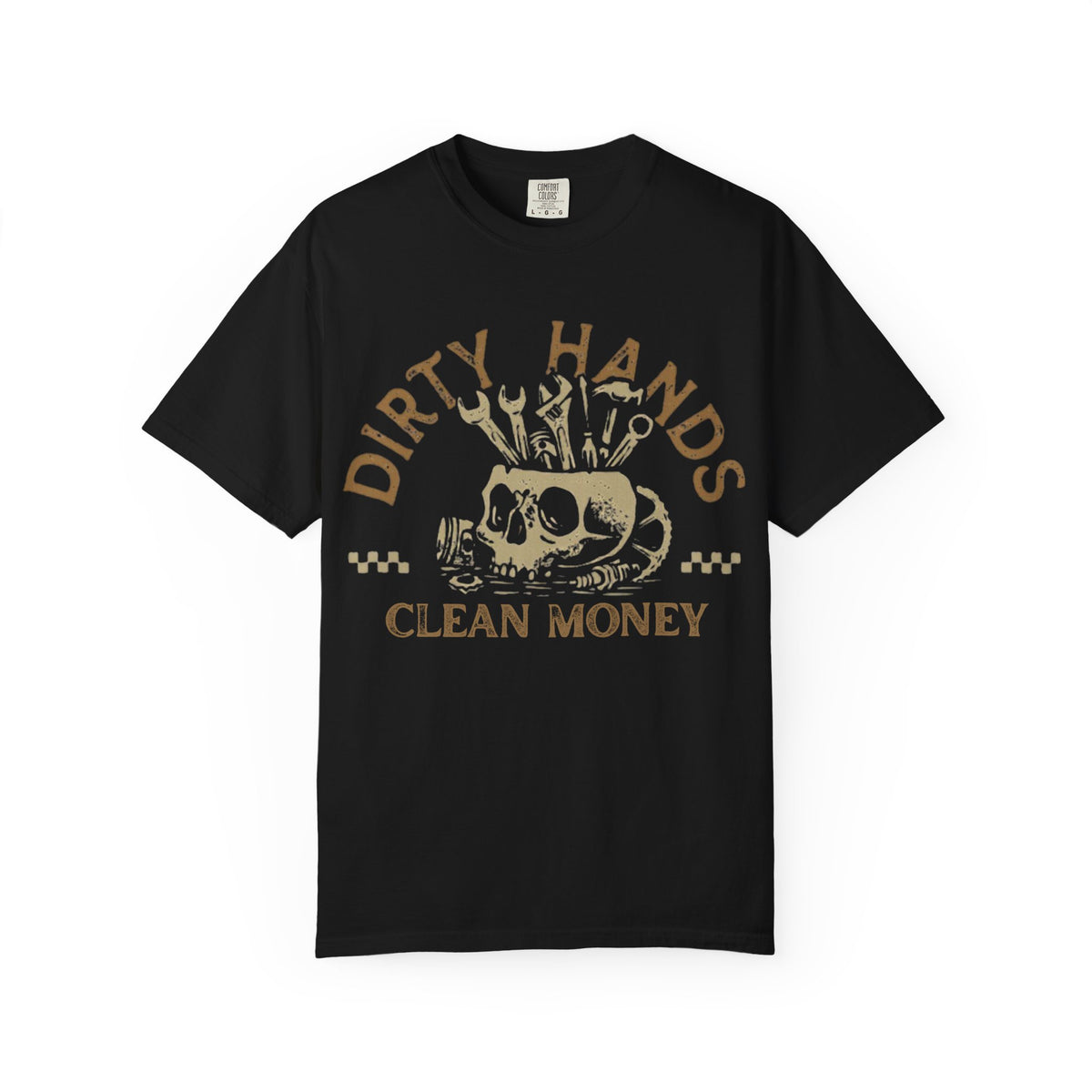 Dirty Hands Clean Money skull wrench graphic Tee Shirt | Vintage Tee Shirt