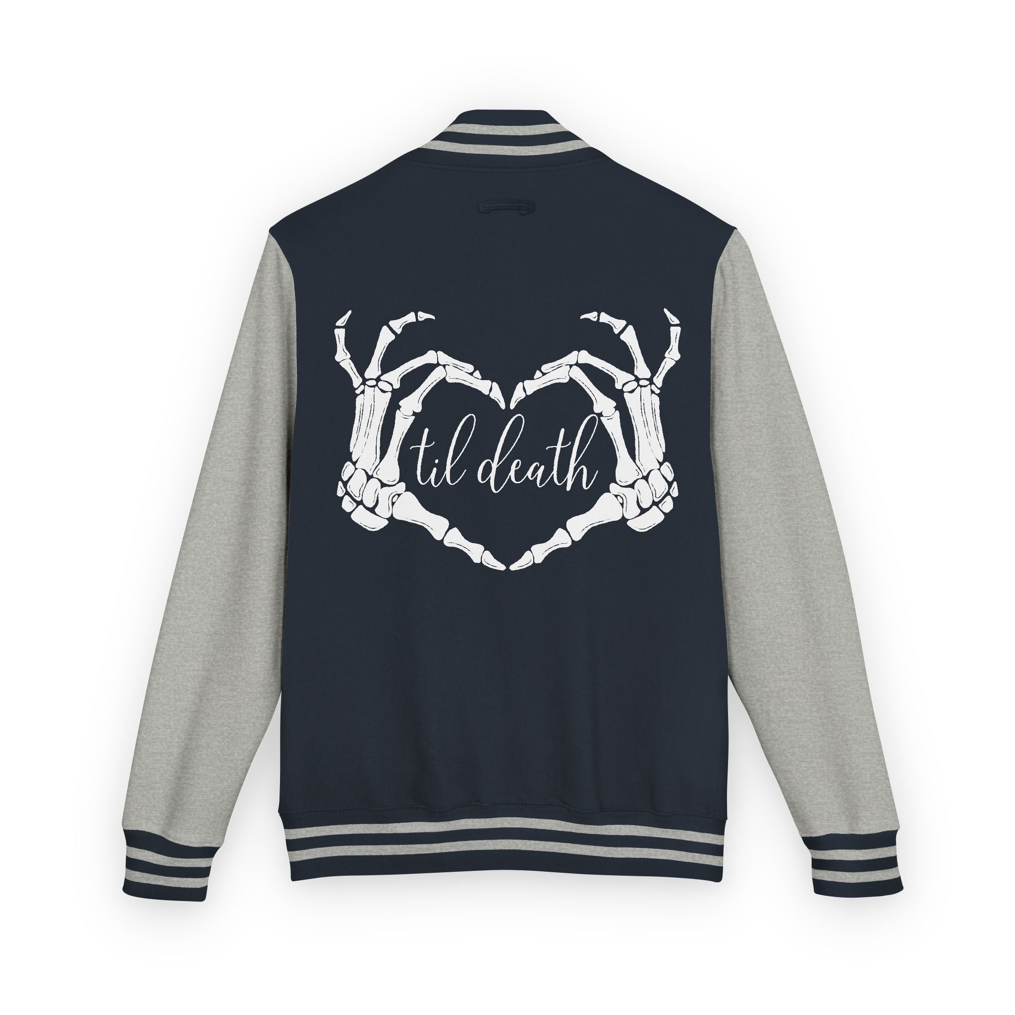 Mrs. Letterman Jacket — 'Til Death Skeleton Heart Hands Varsity Jacket