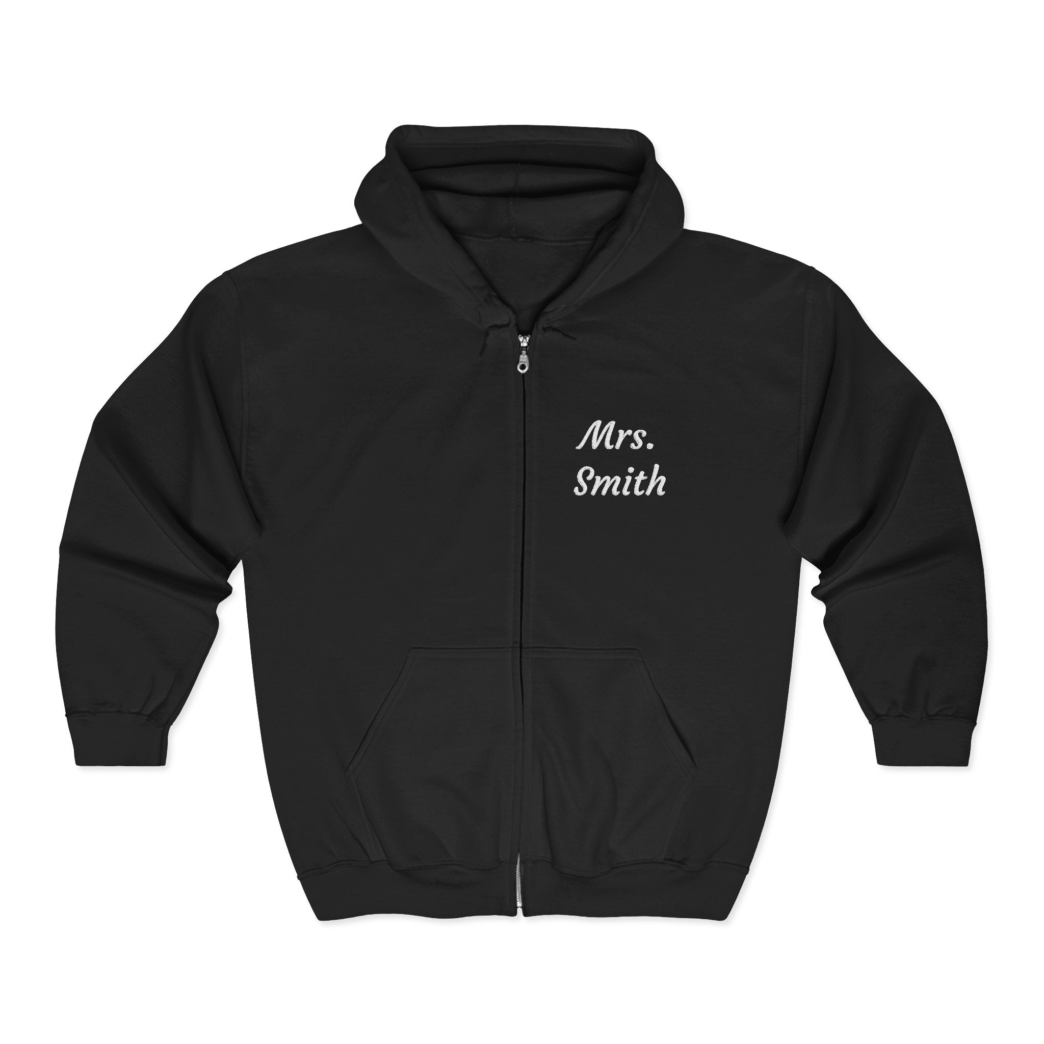 Personalized Mrs. Smith Embroidered Zip-Up Hoodie — Custom Teacher & Bride Gift