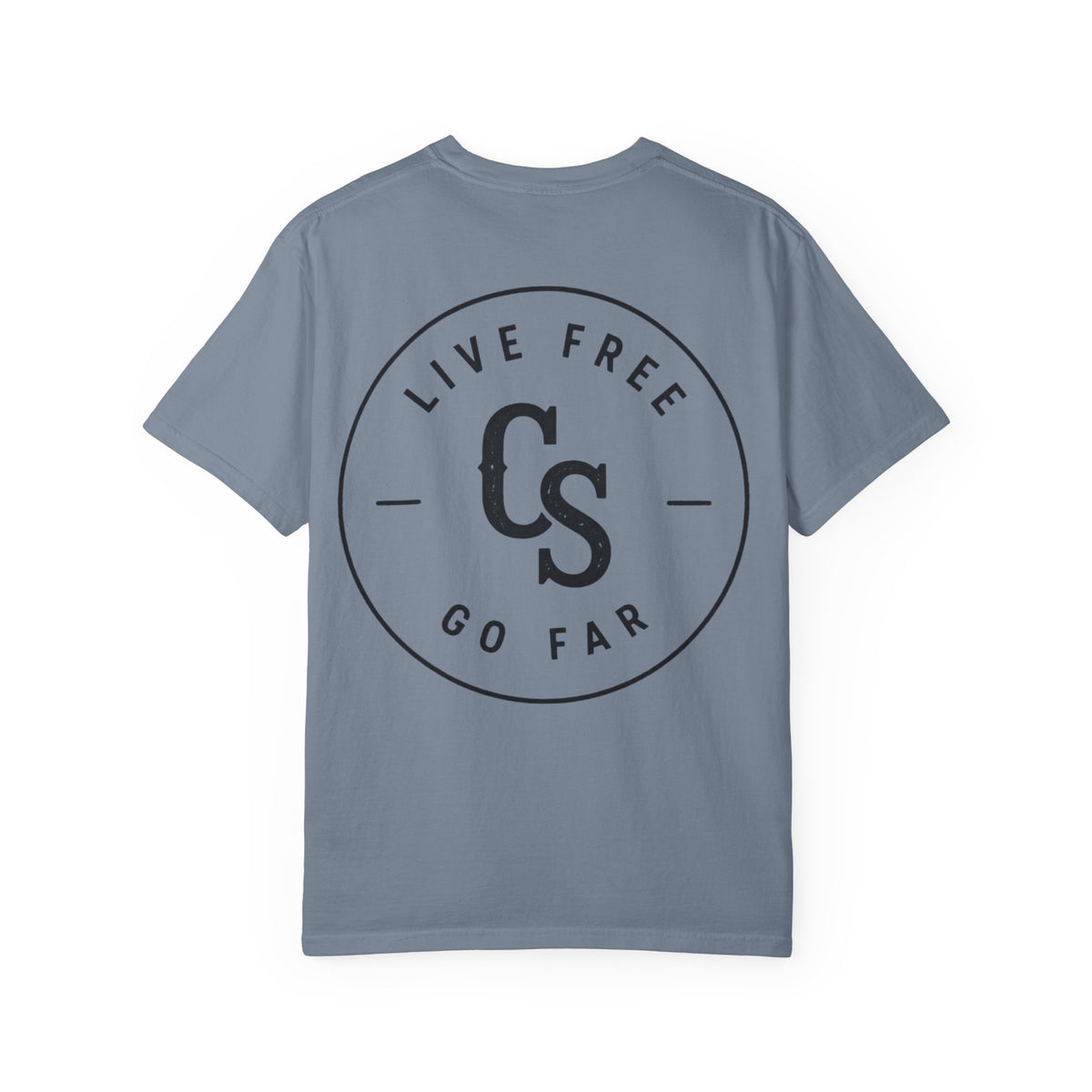 Live Free Go Far CS Logo T-Shirt | Circular Badge Chest & Back Print