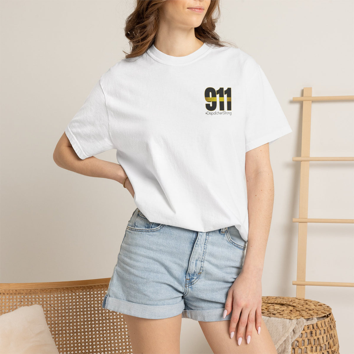 911 Dispatcher Strong T-Shirt — Thin Gold Line Emergency Dispatcher Tee