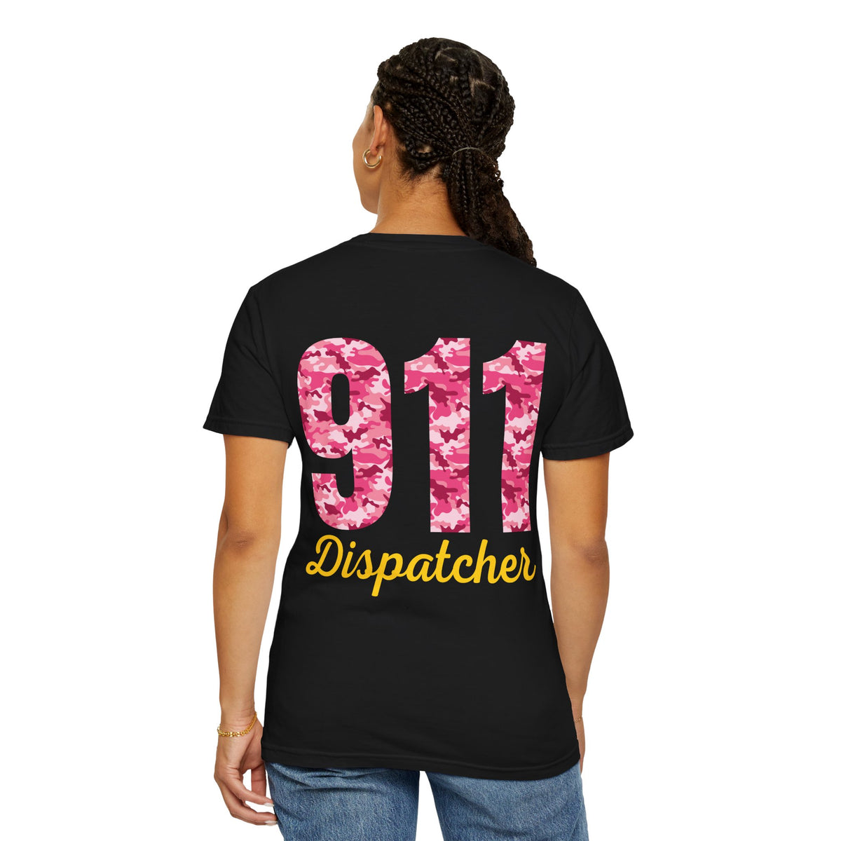 911 Dispatcher T-Shirt Breast Cancer Awareness T-Shirt — Pink Camo Emergency Dispatcher Tee