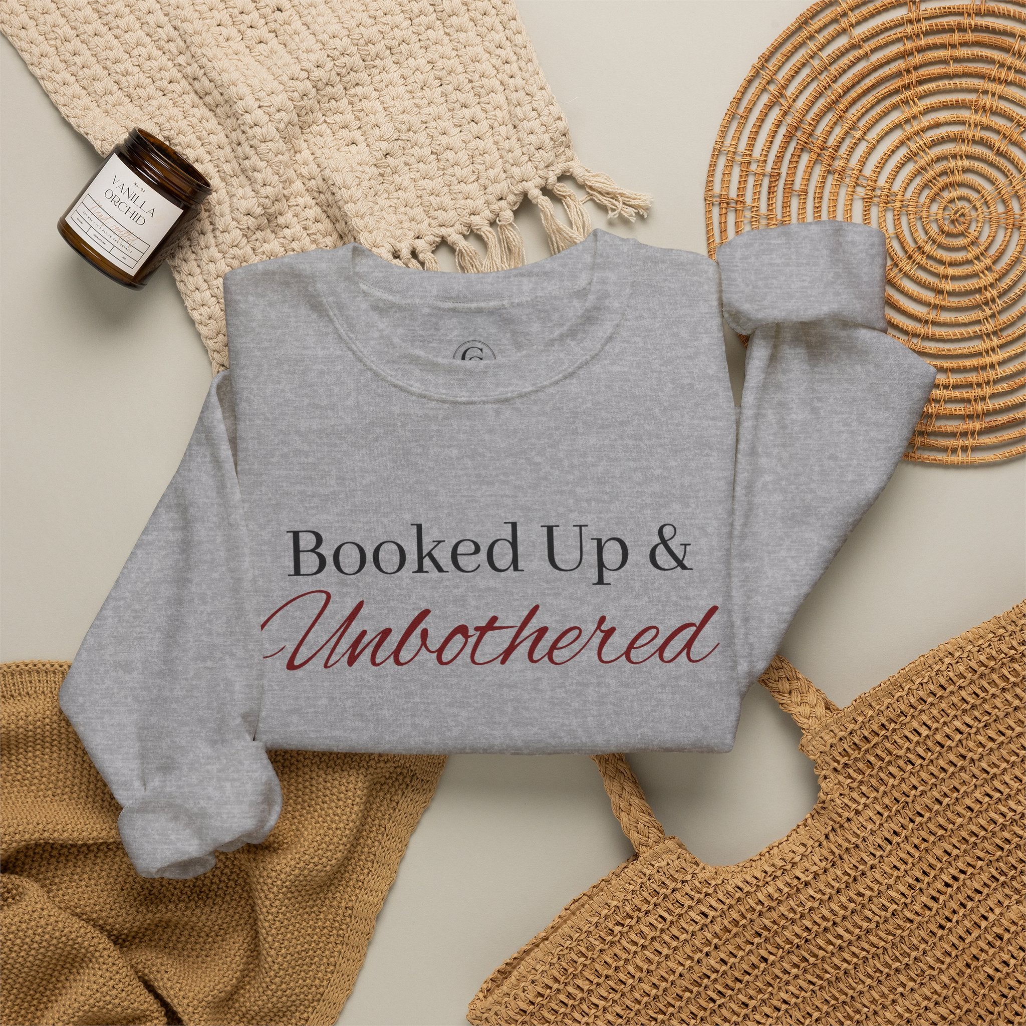 Booked Up & Unbothered Crewneck Sweatshirt – Sand & Sport Grey