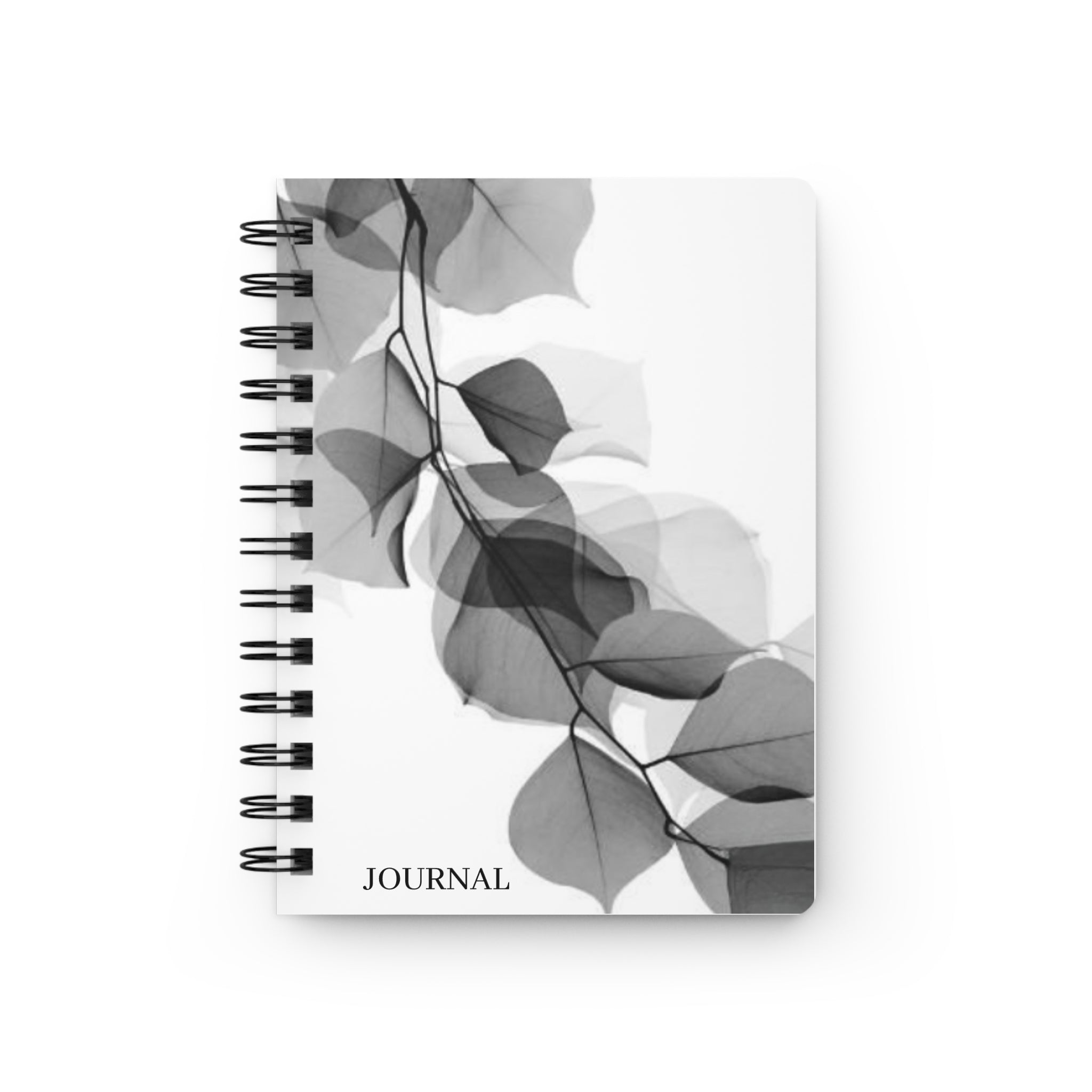 Botanical Spiral Journal — Minimal Black & White Leaf Notebook
