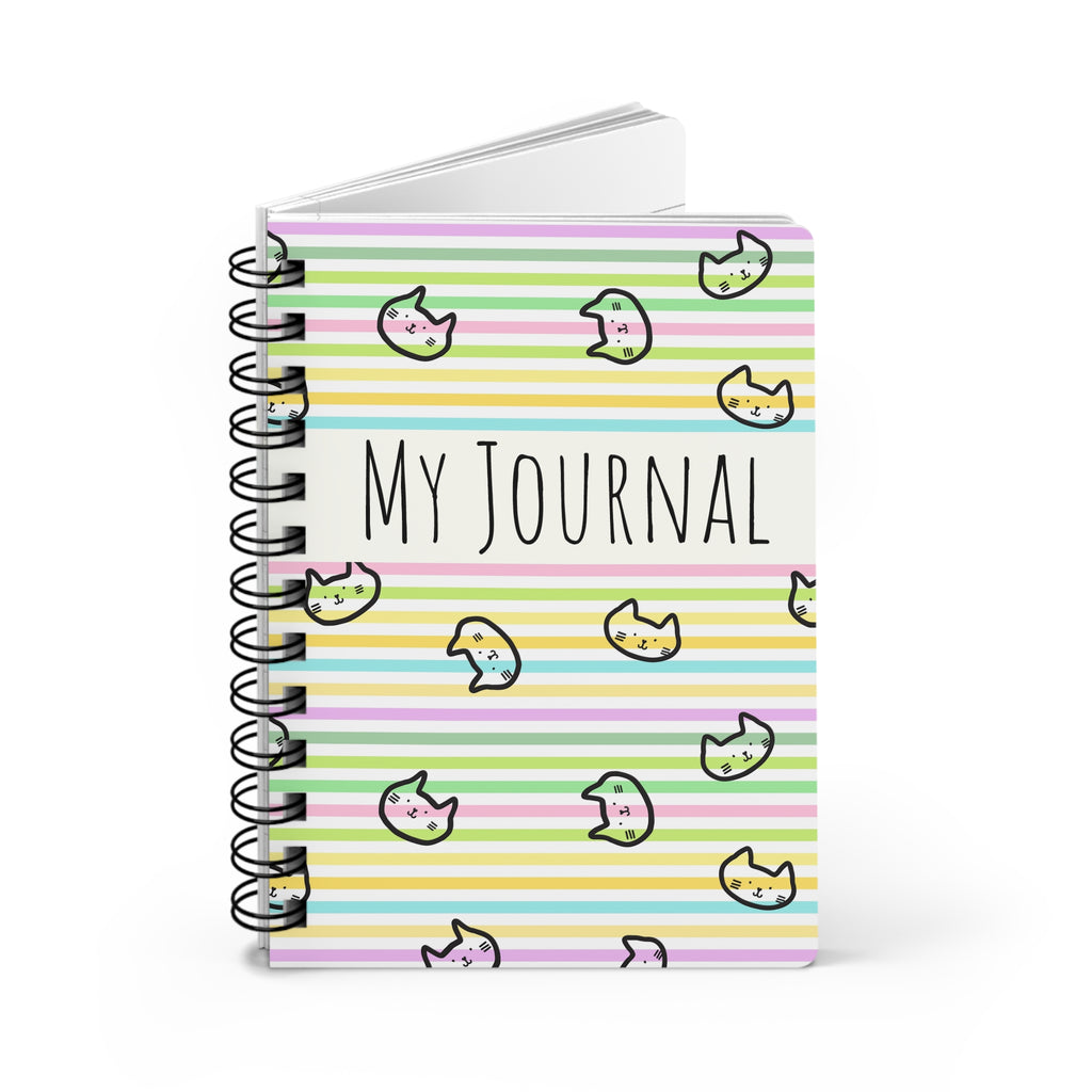 Spiral Journal | My Journal Pastel Striped Cute Cat Notebook