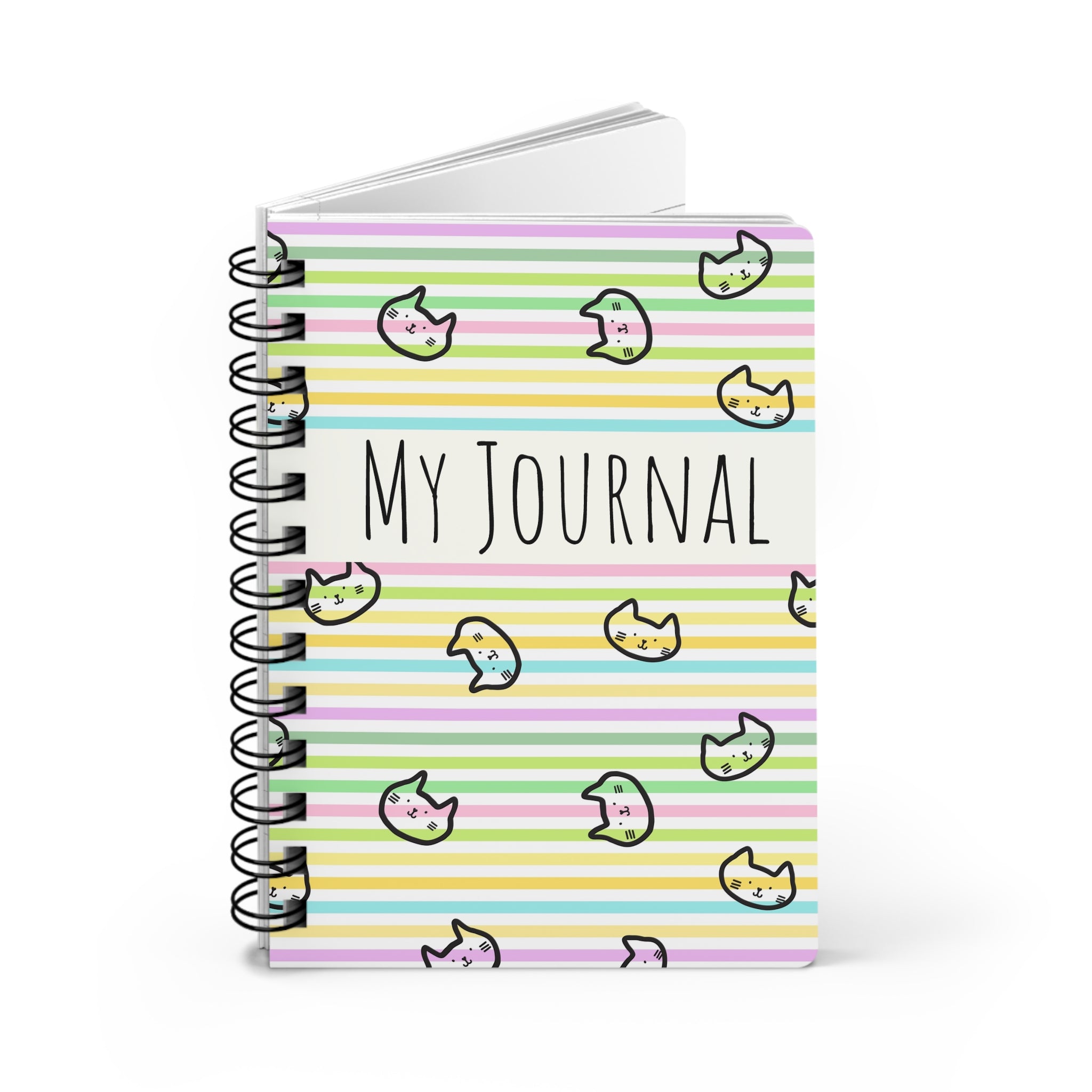 Spiral Journal | My Journal Pastel Striped Cute Cat Notebook