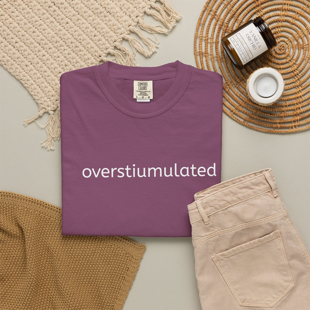 Overstimulated Graphic T-Shirt — Minimal Text Tee for Anxiety & Chill Vibe