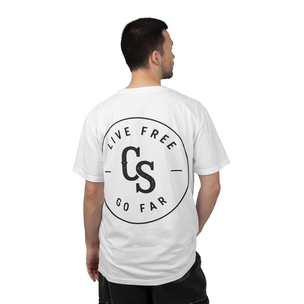Live Free Go Far CS Logo T-Shirt | Circular Badge Chest & Back Print