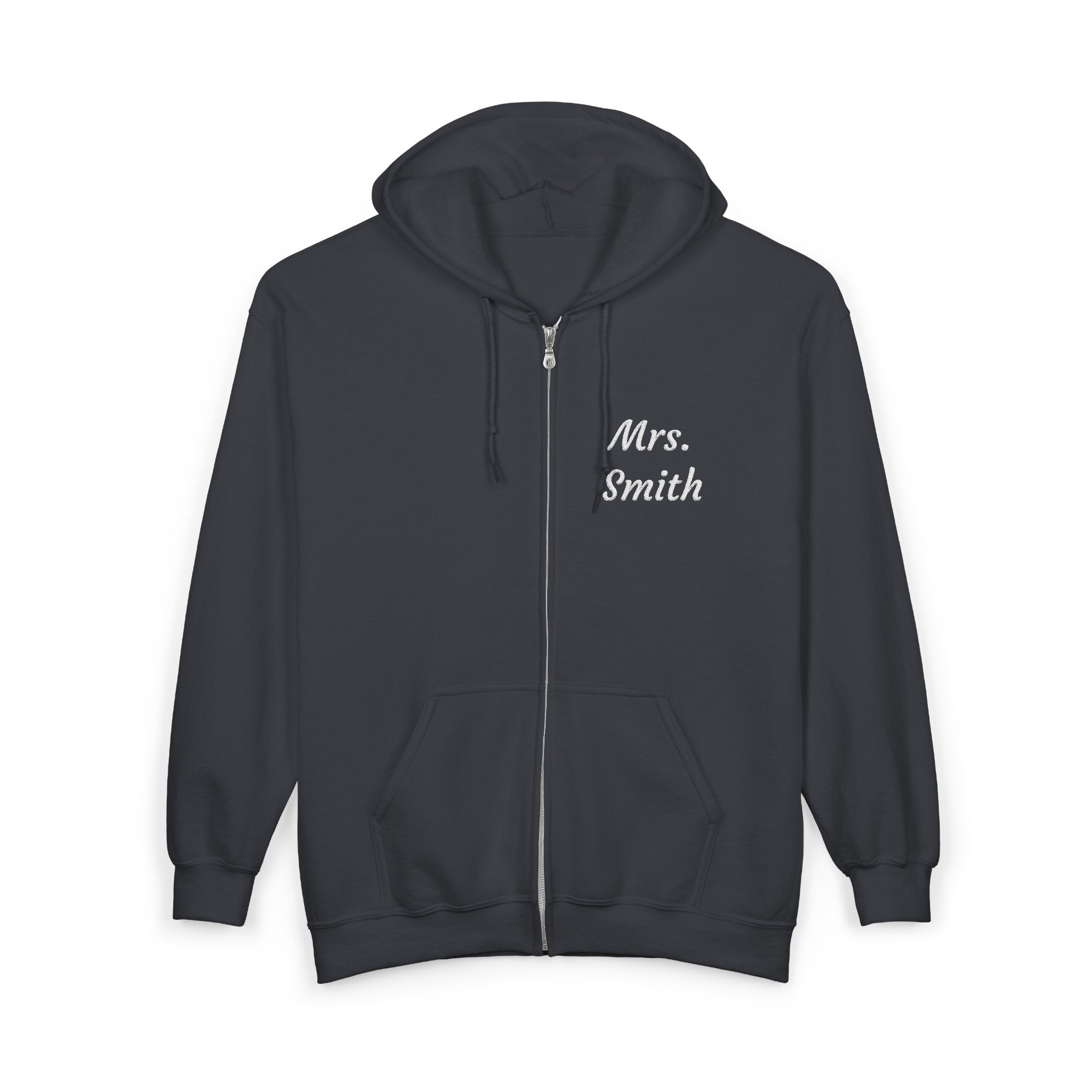 Personalized Mrs. Smith Embroidered Zip-Up Hoodie — Custom Teacher & Bride Gift