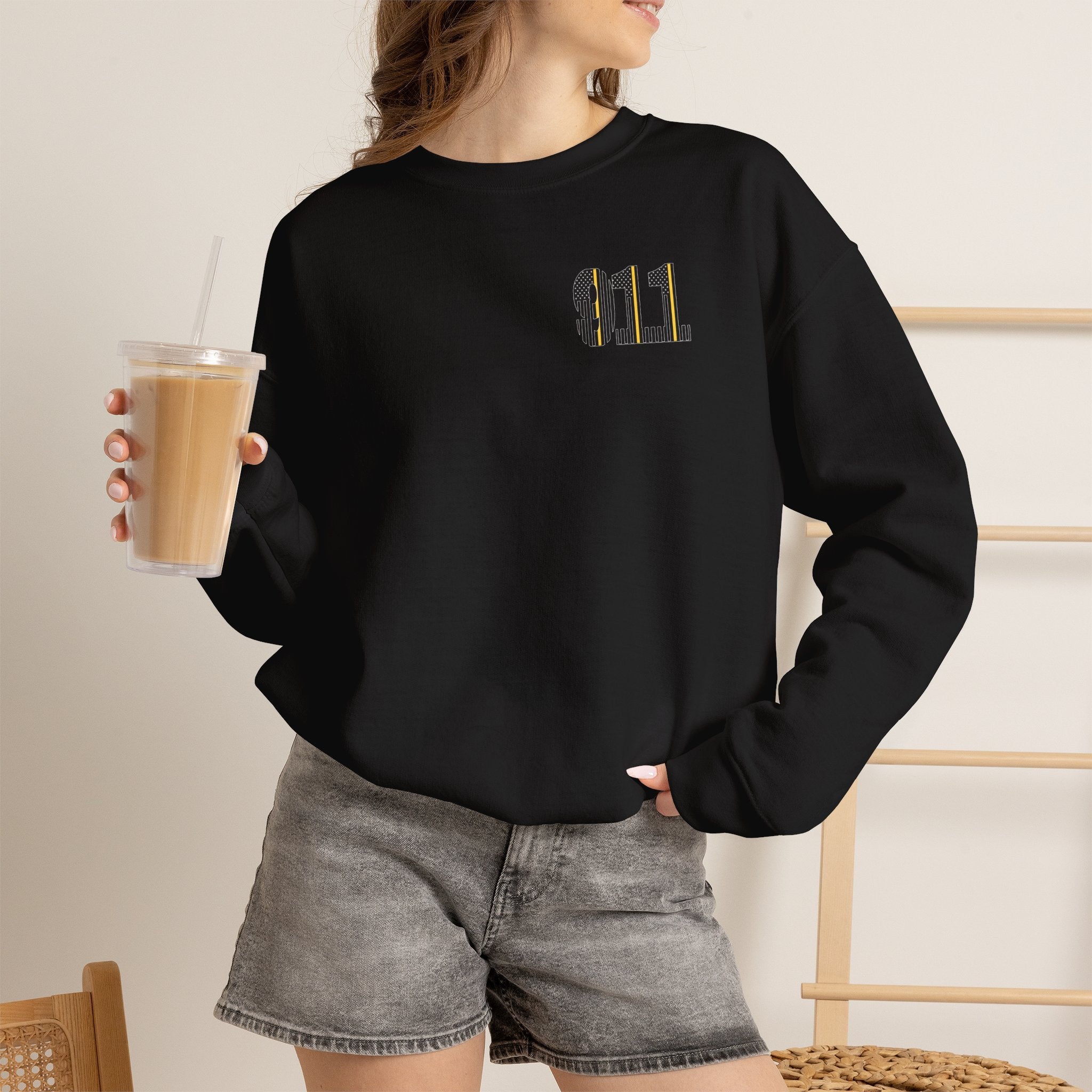 911 Thin Gold Line Flag Crewneck Sweatshirt — Thin Gold Line Dispatcher