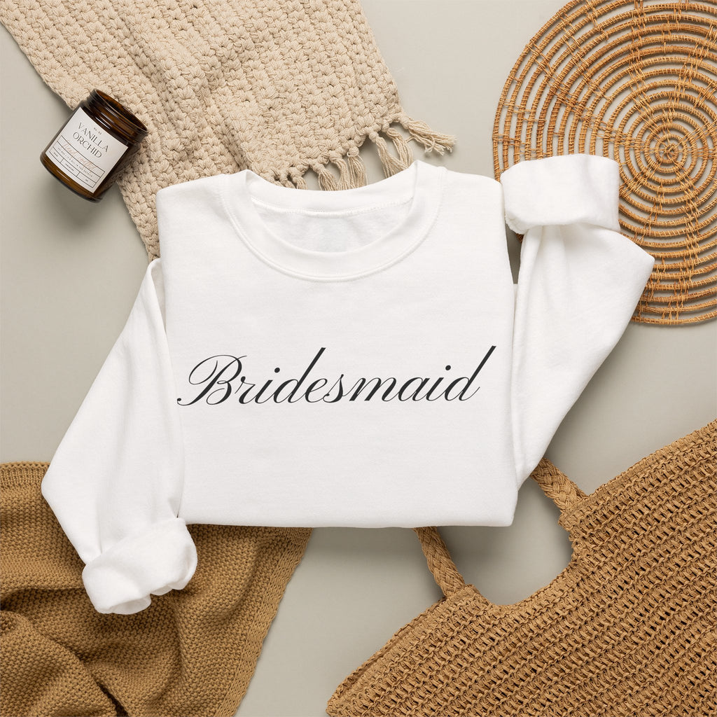 Bridesmaid Crewneck Sweatshirt - Elegant Script Bridal Party Pullover