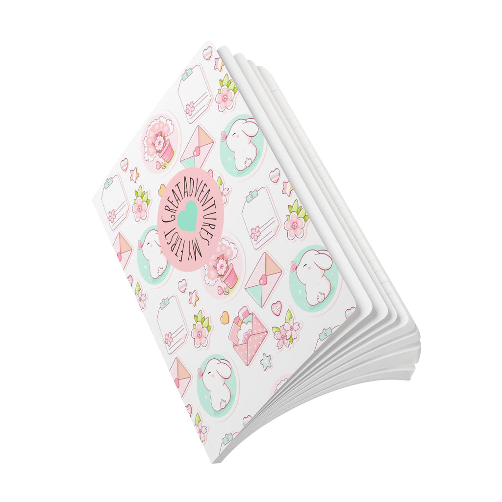 Cute Pastel Bunny Softcover Journal  | My Great Adventures Floral & Letter Pattern