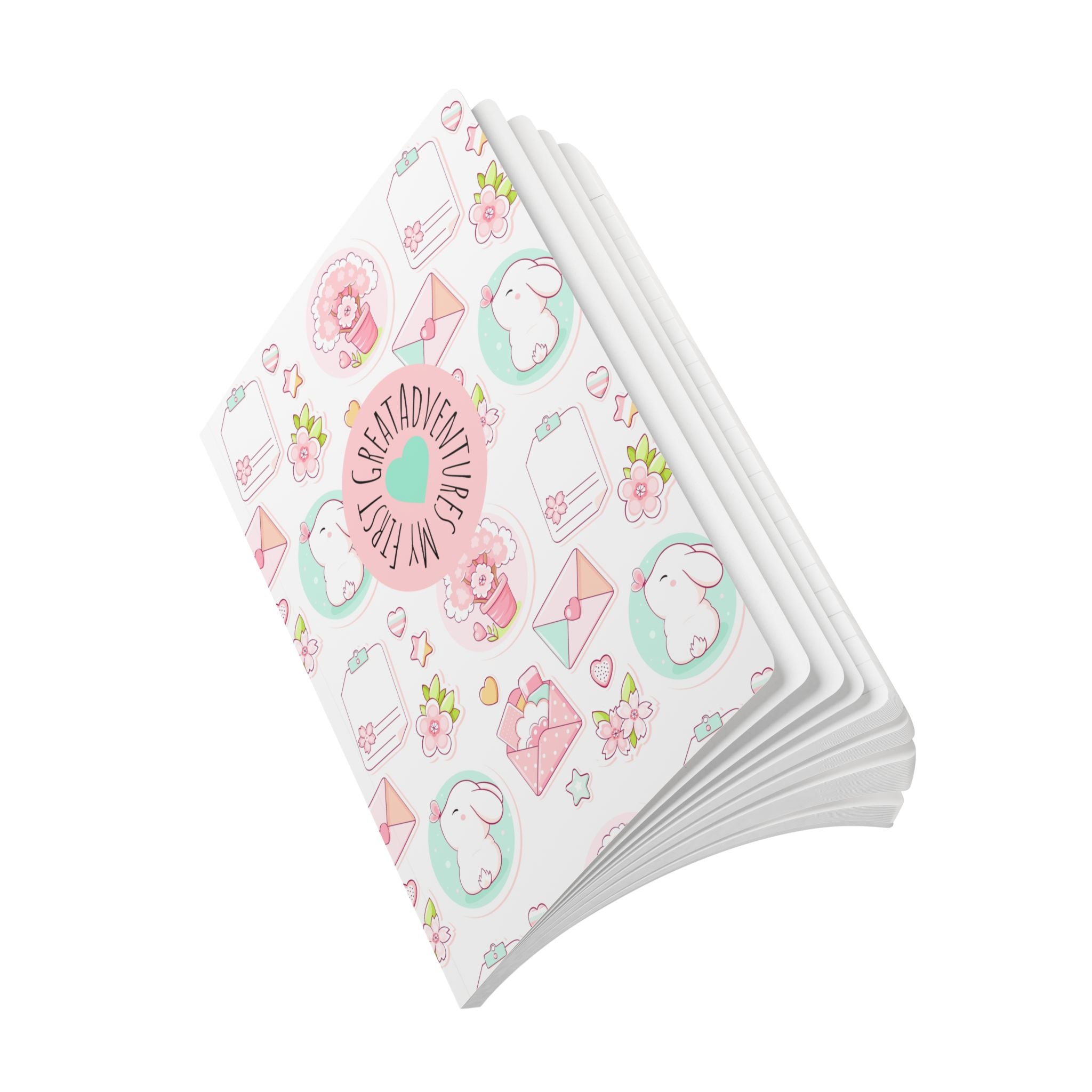 Cute Pastel Bunny Softcover Journal  | My Great Adventures Floral & Letter Pattern