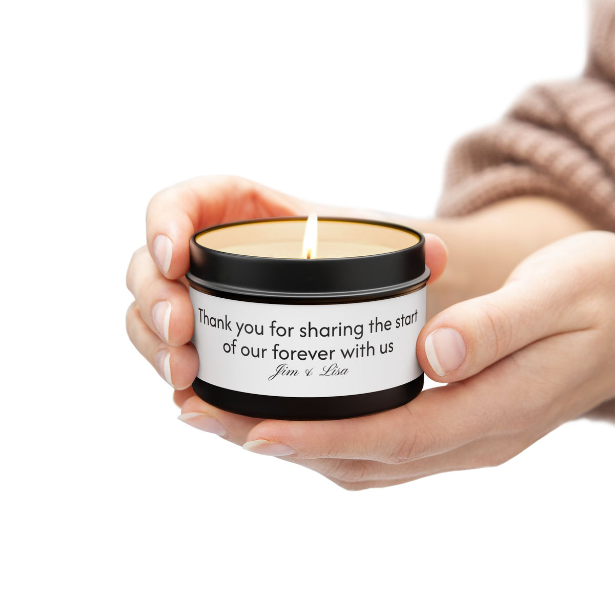 Wedding Favor Tin Candle | Thank you for sharing the start of our forever with us Personalized Favor