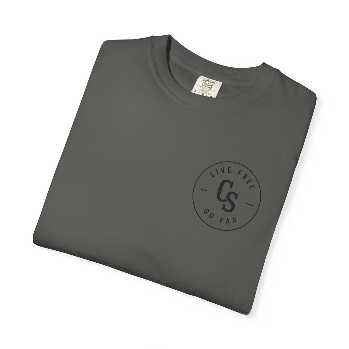 Live Free Go Far CS Logo T-Shirt | Circular Badge Chest & Back Print