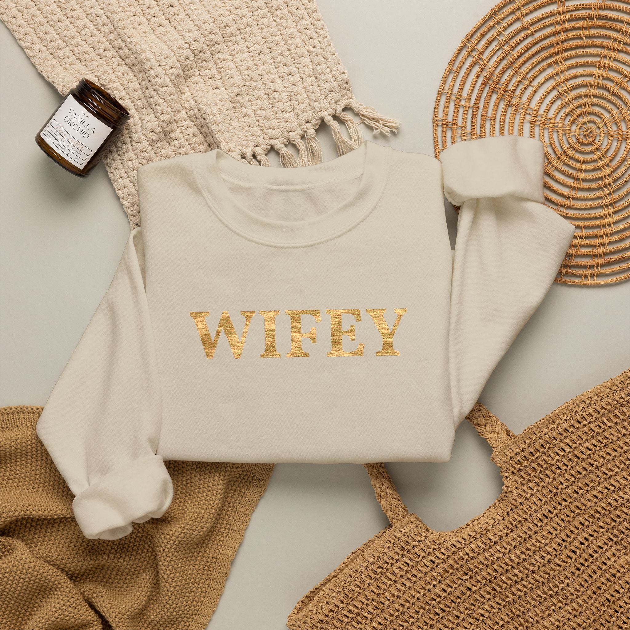 Personalized Embroidered "WIFEY" Crewneck Sweatshirt — Bride & Newlywed Gift