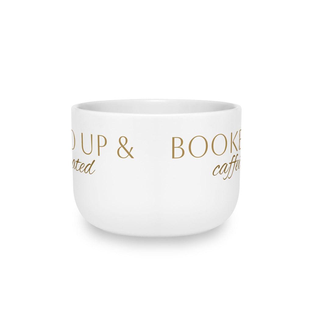 Latte Mug — “Booked Up & Caffeinated” White 25oz Ceramic Coffee Cup
