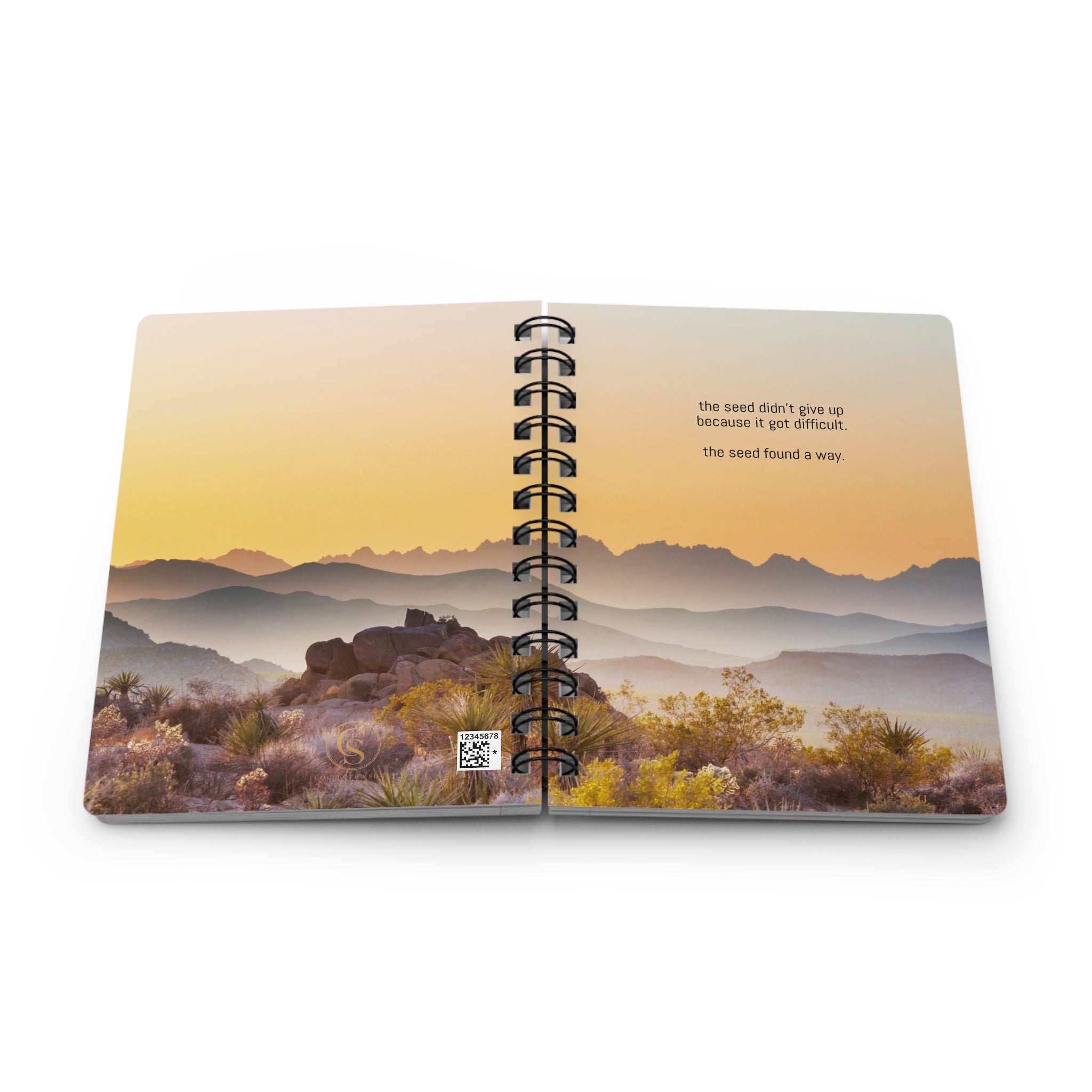 Inspirational Sunrise Spiral Journal — “the seed didn’t give up because it got difficult. the seed found a way.”