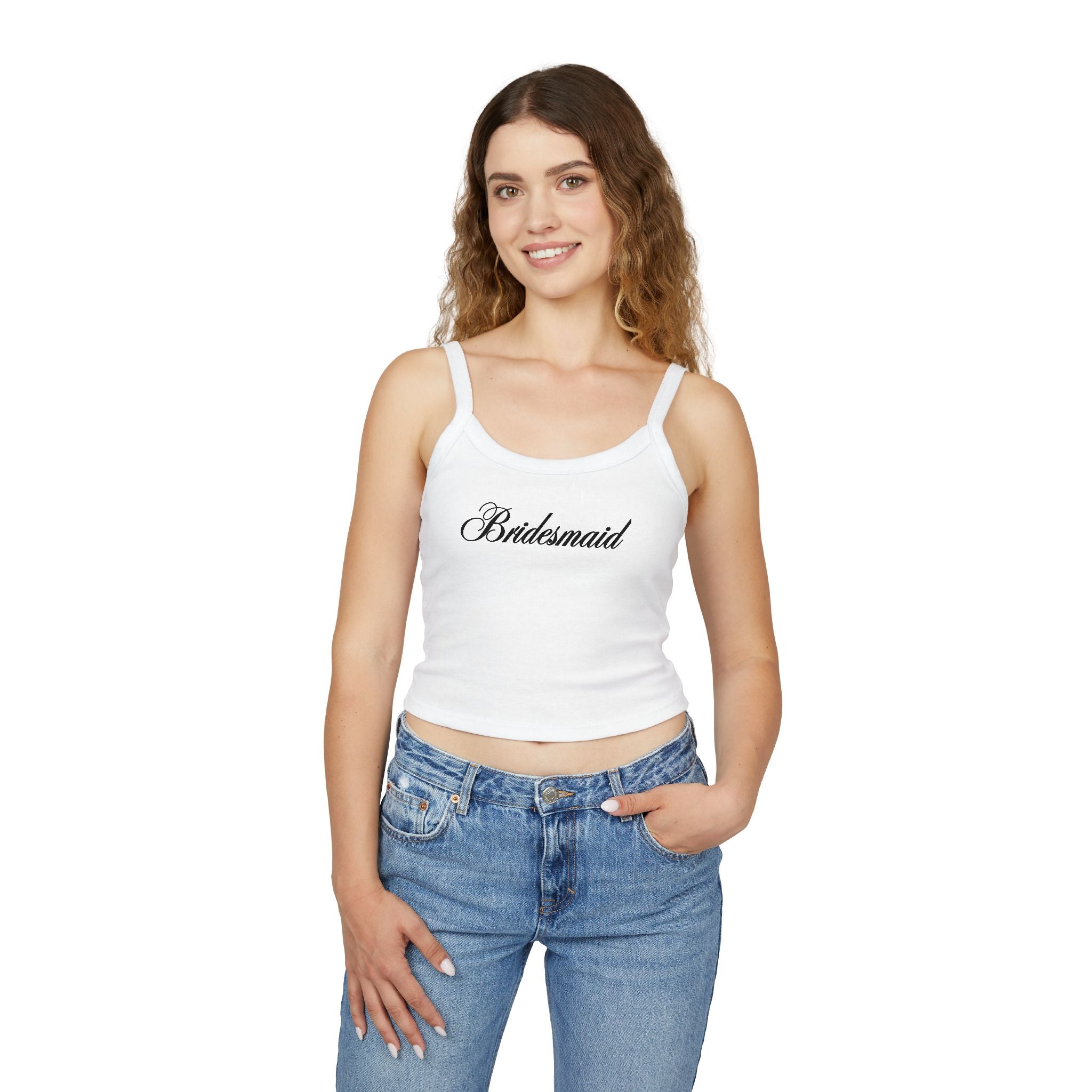 Bridesmaid Spaghetti Strap Tank Top — Elegant Script Bridal Party Tank
